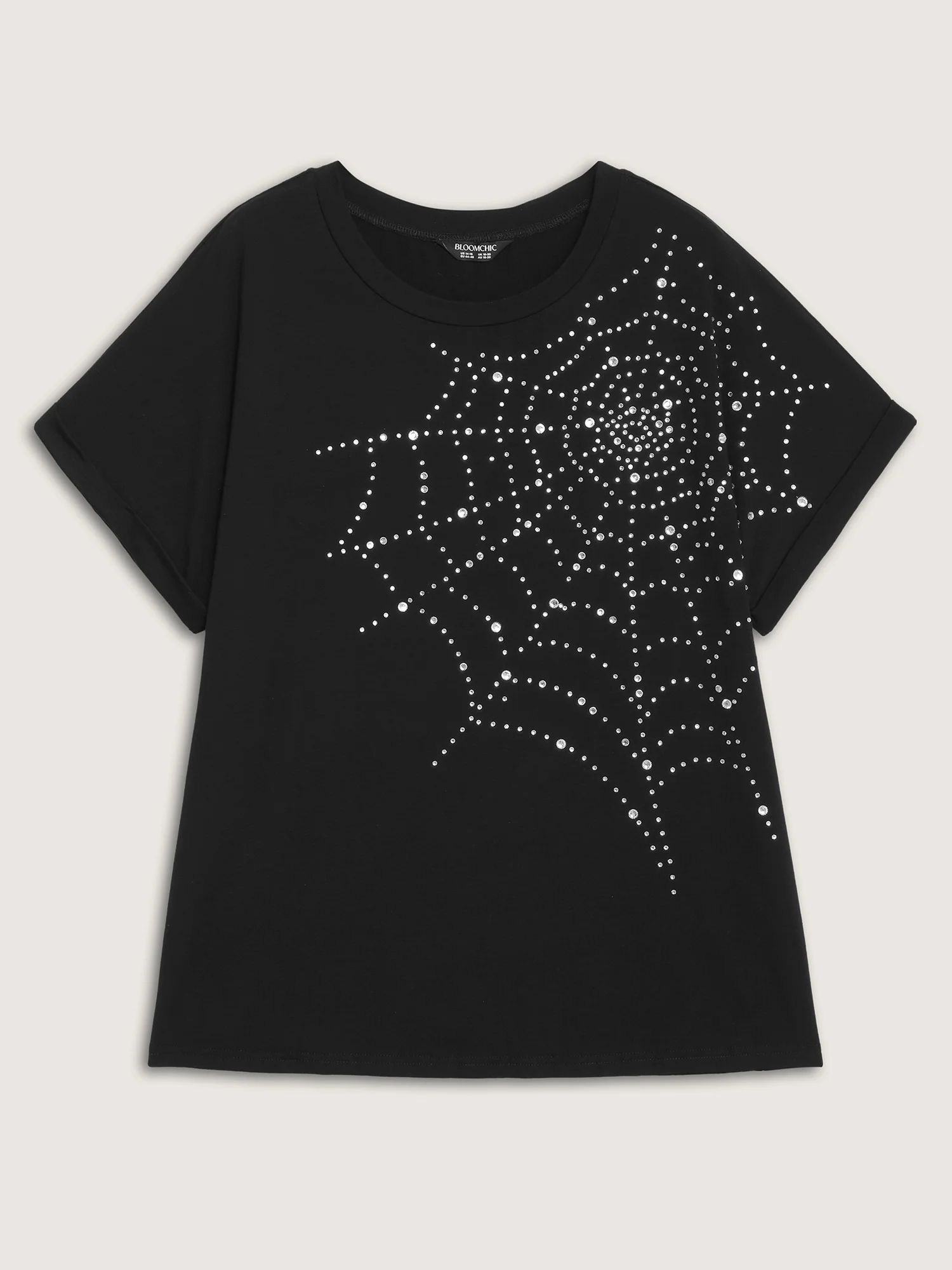 Spiderweb Rhinestone Stretchy Solid T-Shirt - Image 7