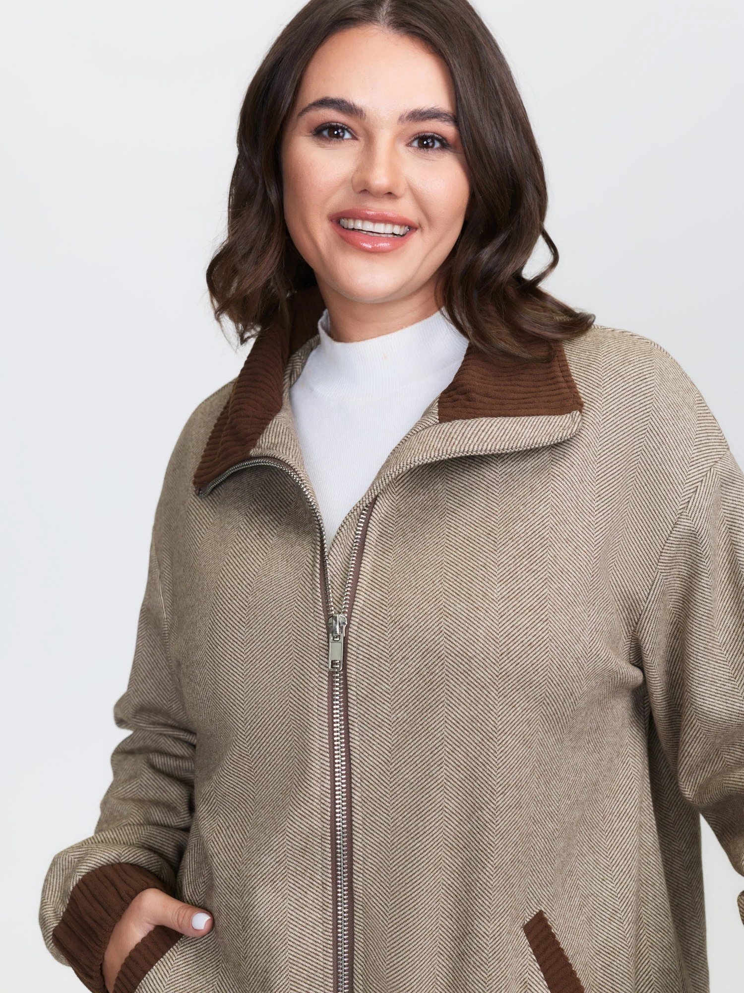 Spliced Color Contrast Pockets Zipper Jacket - Image 2