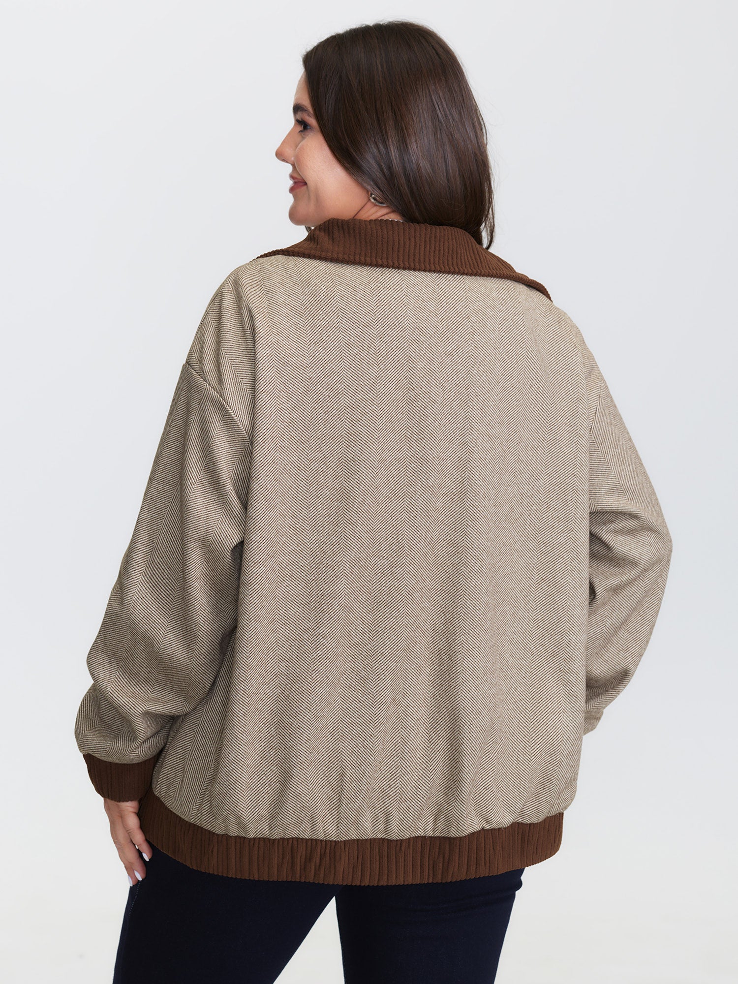 Spliced Color Contrast Pockets Zipper Jacket - Image 4