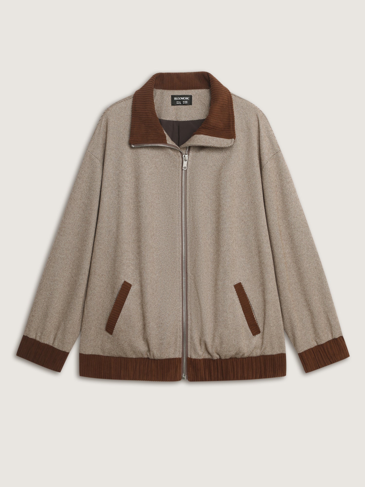 Spliced Color Contrast Pockets Zipper Jacket - Image 8