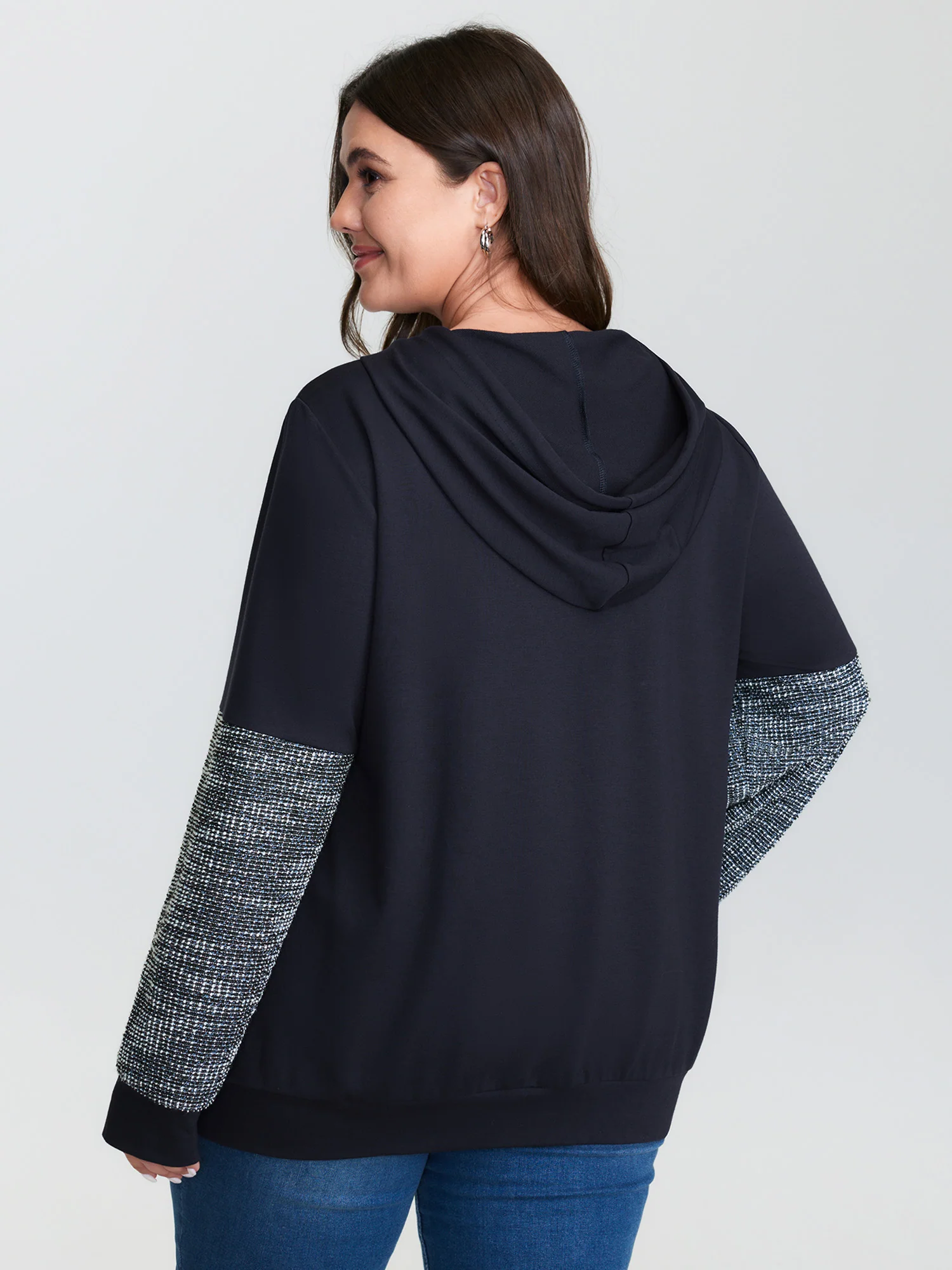 Spliced Color Contrast Textured Hoodie - Image 11