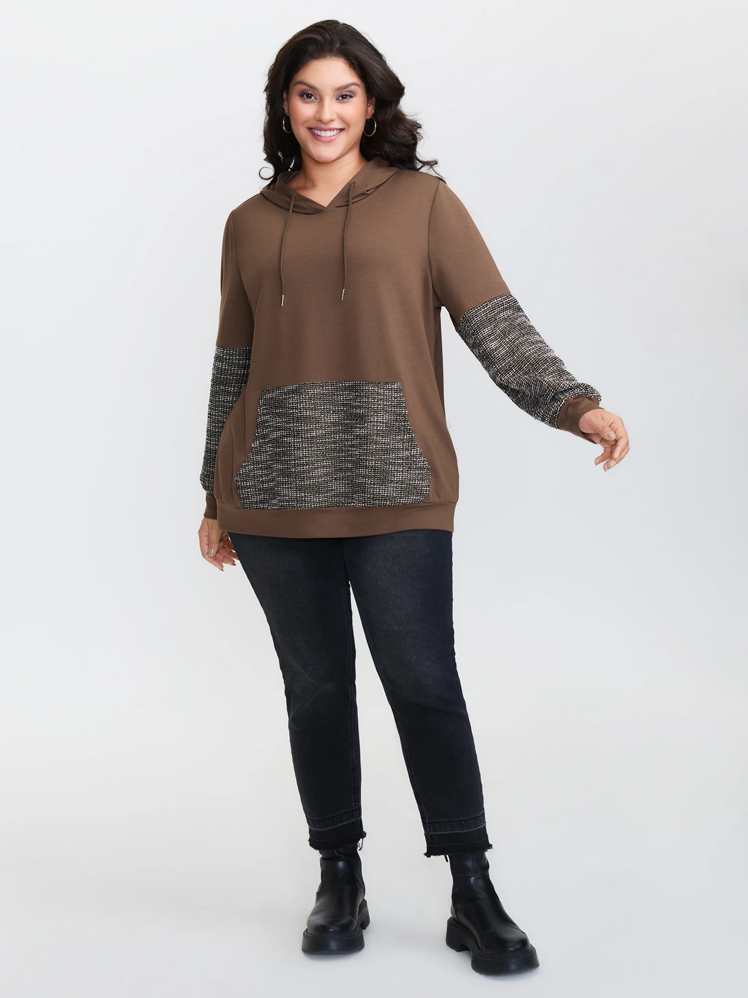 Spliced Color Contrast Textured Hoodie - Image 14