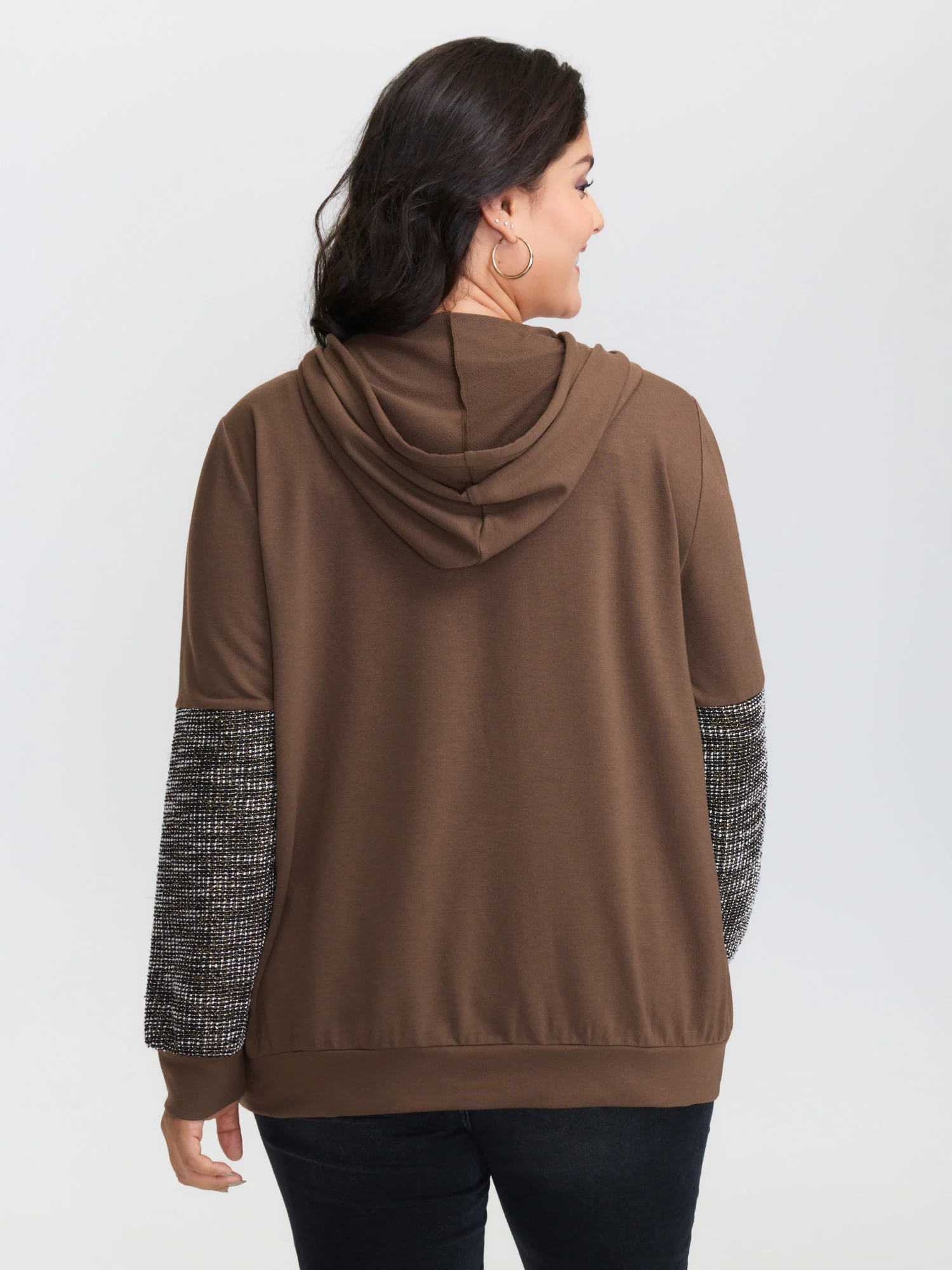 Spliced Color Contrast Textured Hoodie - Image 15