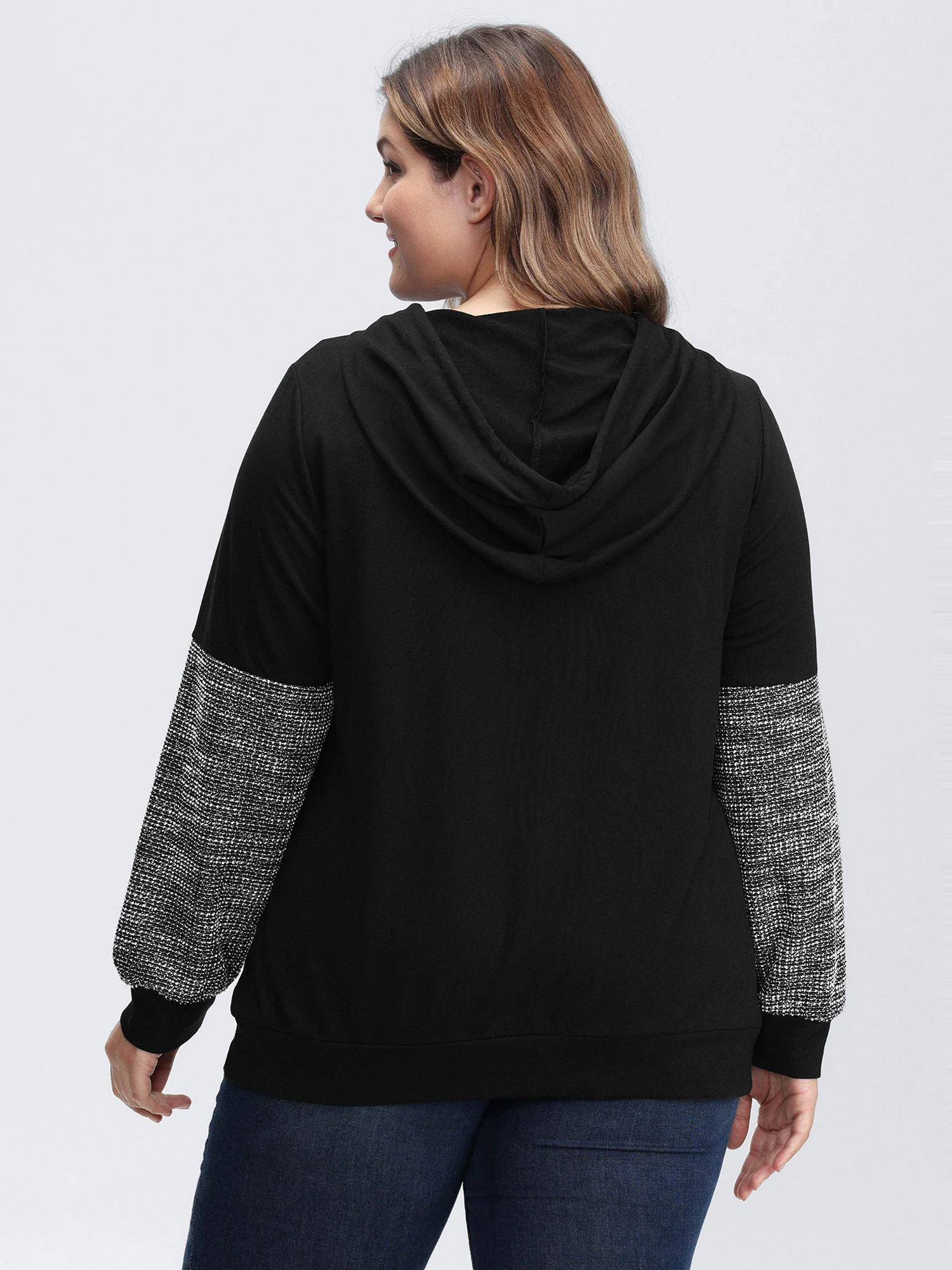 Spliced Color Contrast Textured Hoodie - Image 4