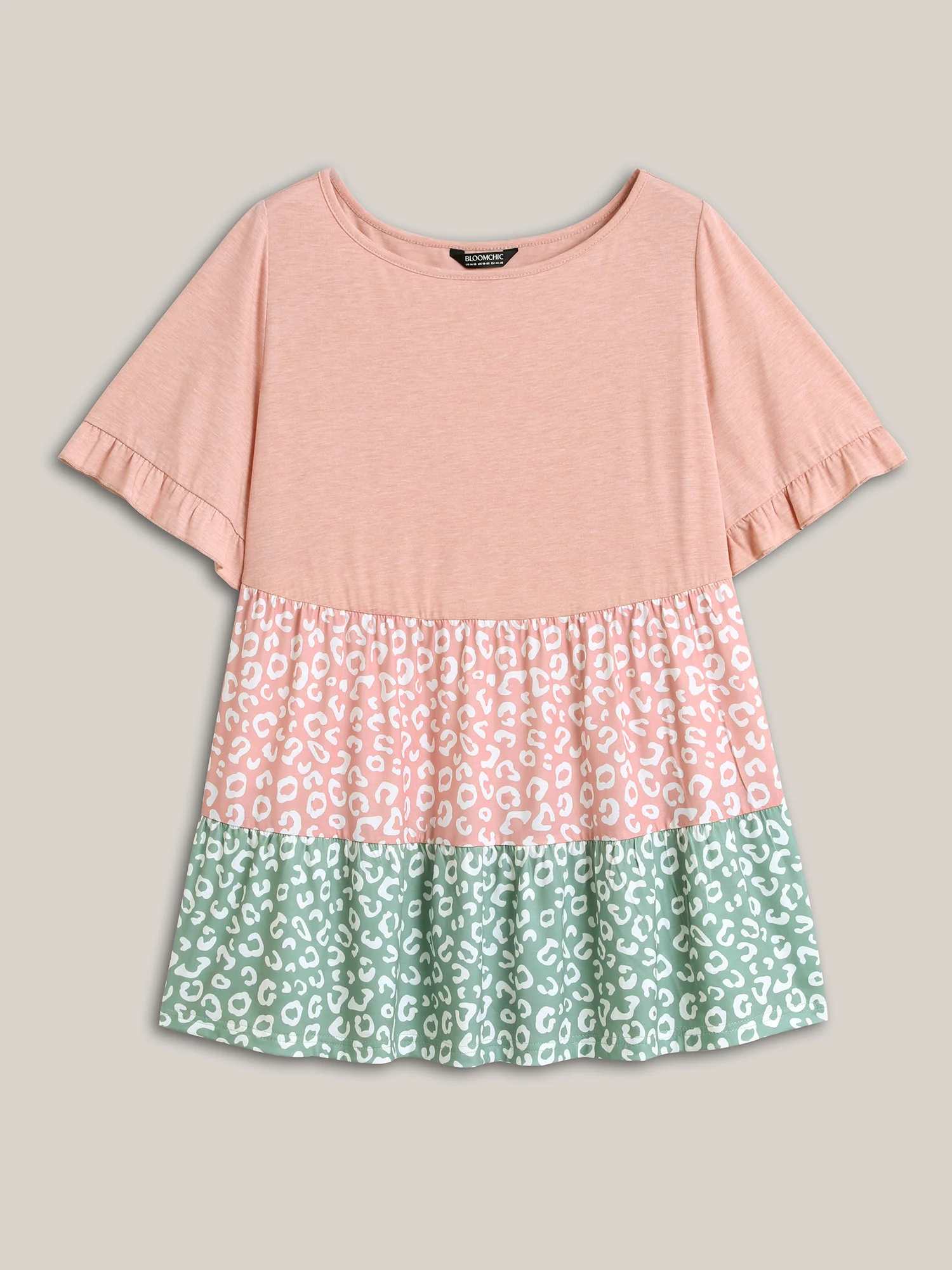 Spliced Printed Tiered Ruffled Sleeve T-Shirt - Image 6