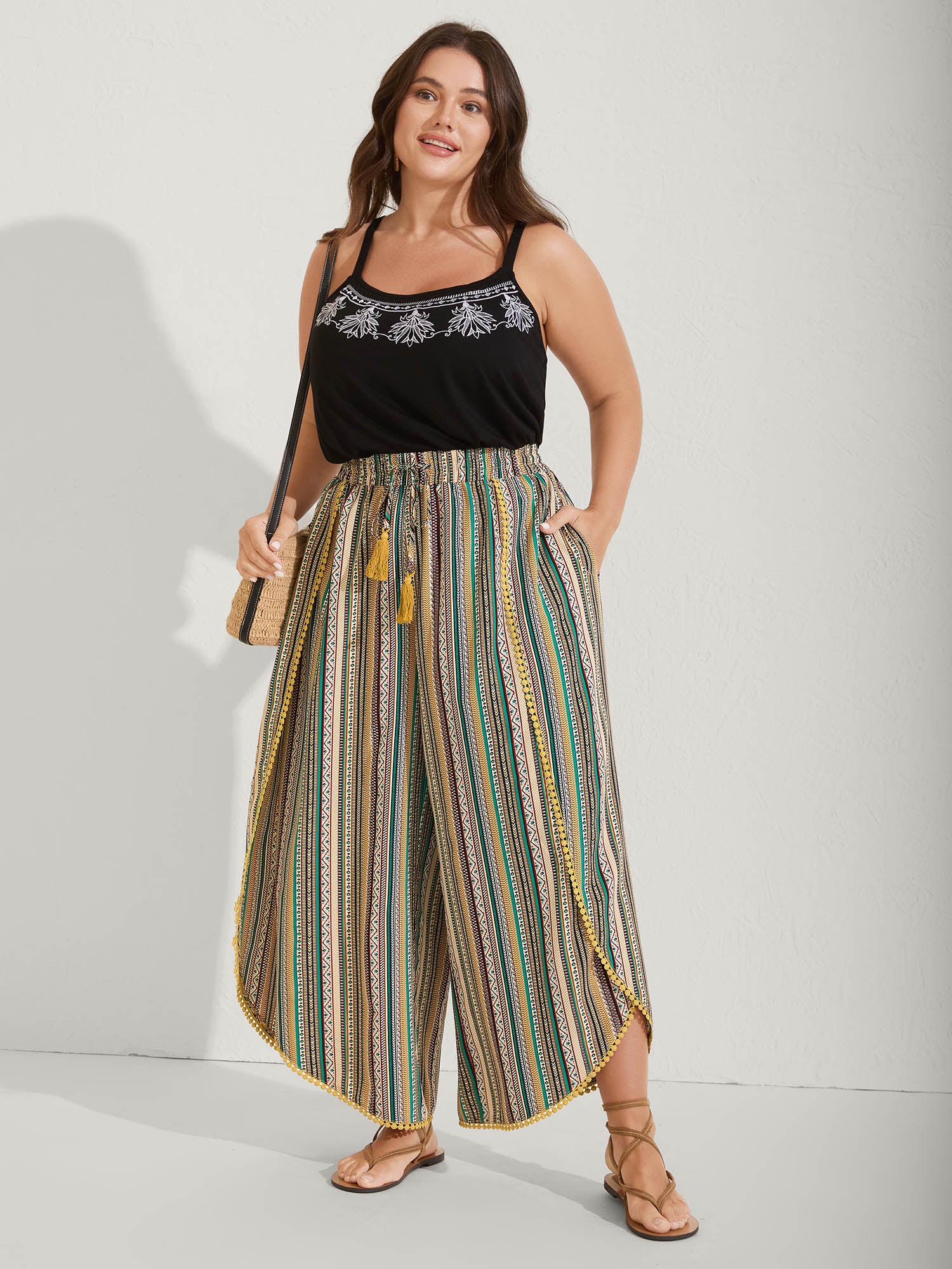 Split Asymmetrical Hem Boho Pants - Image 3
