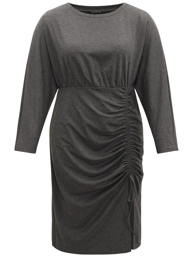 Split Hem Drawstring Batwing Sleeve Dress - Image 8