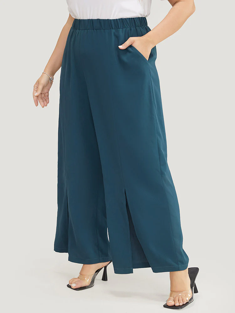 Split Hem Elastic Waist Pocket Pants - Image 2