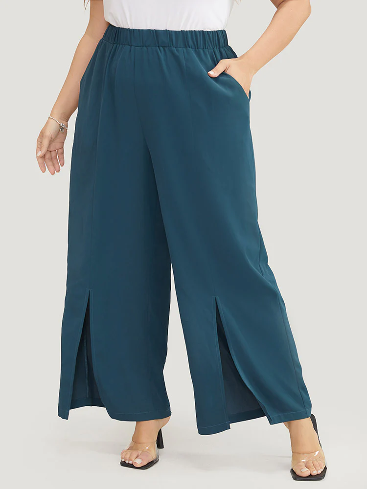 Split Hem Elastic Waist Pocket Pants - Image 3