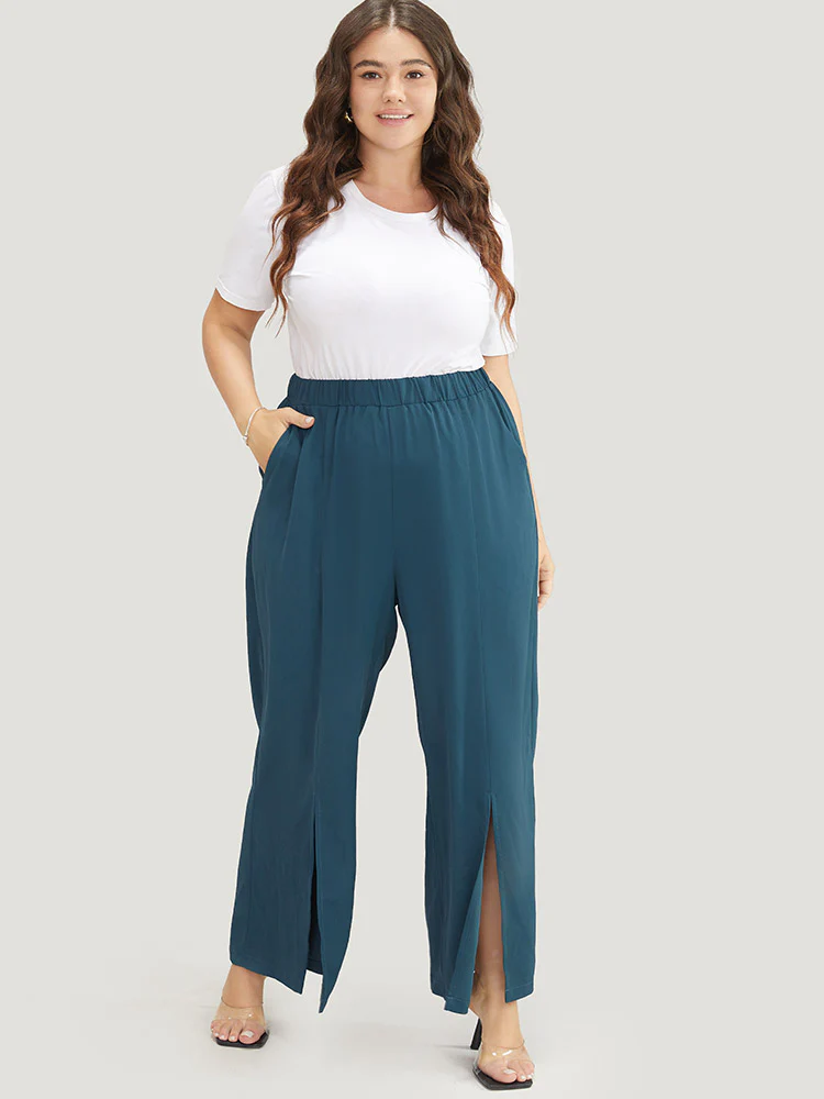 Split Hem Elastic Waist Pocket Pants - Image 4