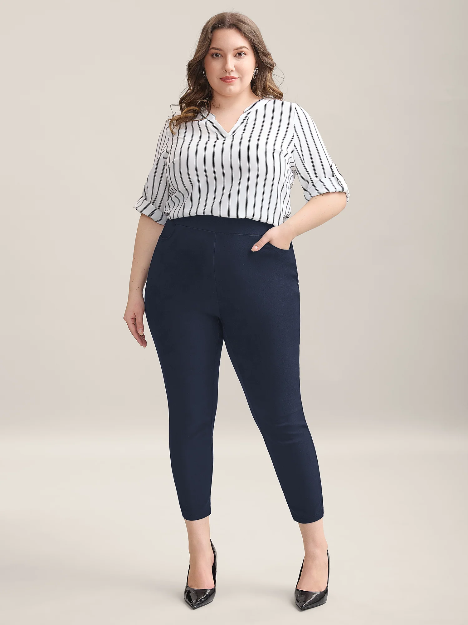 Stretch Split Hem Pockets Skinny Pants - Image 11