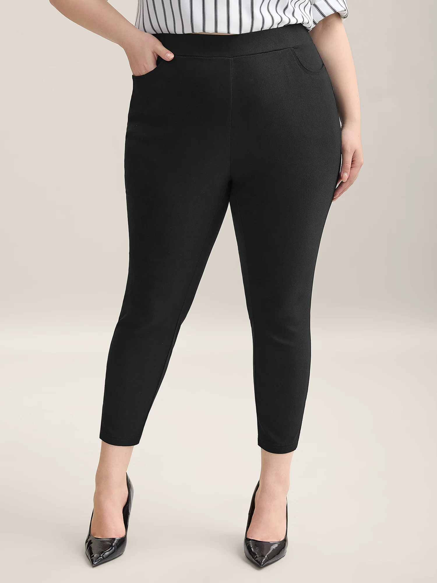 Stretch Split Hem Pockets Skinny Pants - Image 2
