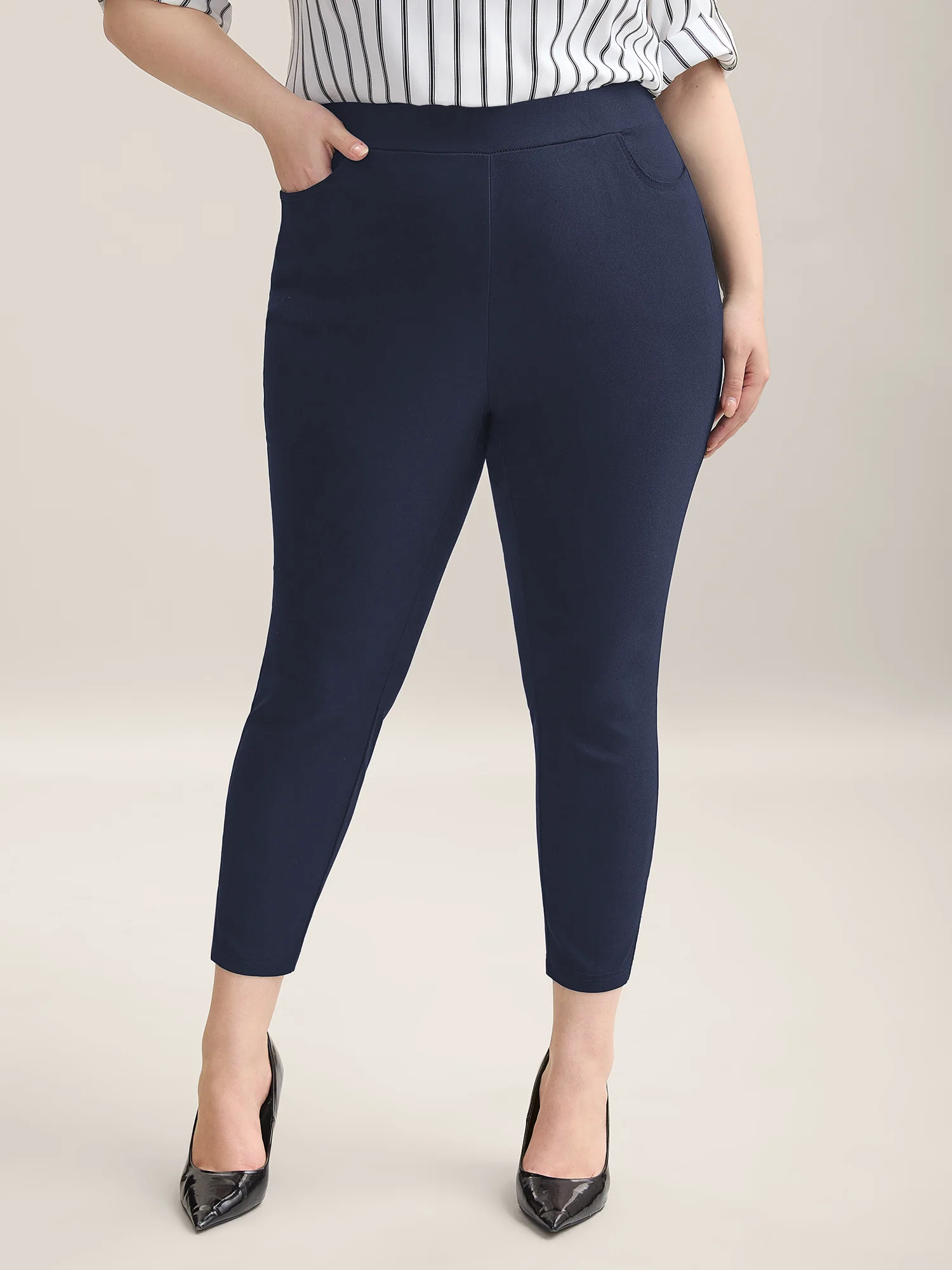 Stretch Split Hem Pockets Skinny Pants - Image 9