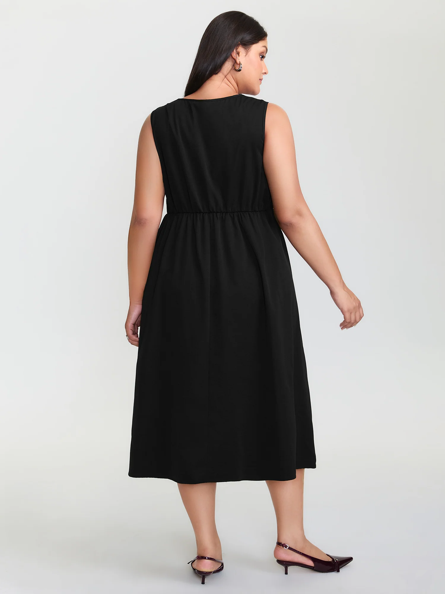 Split Neckline Waist Defining Midi Dress - Image 5