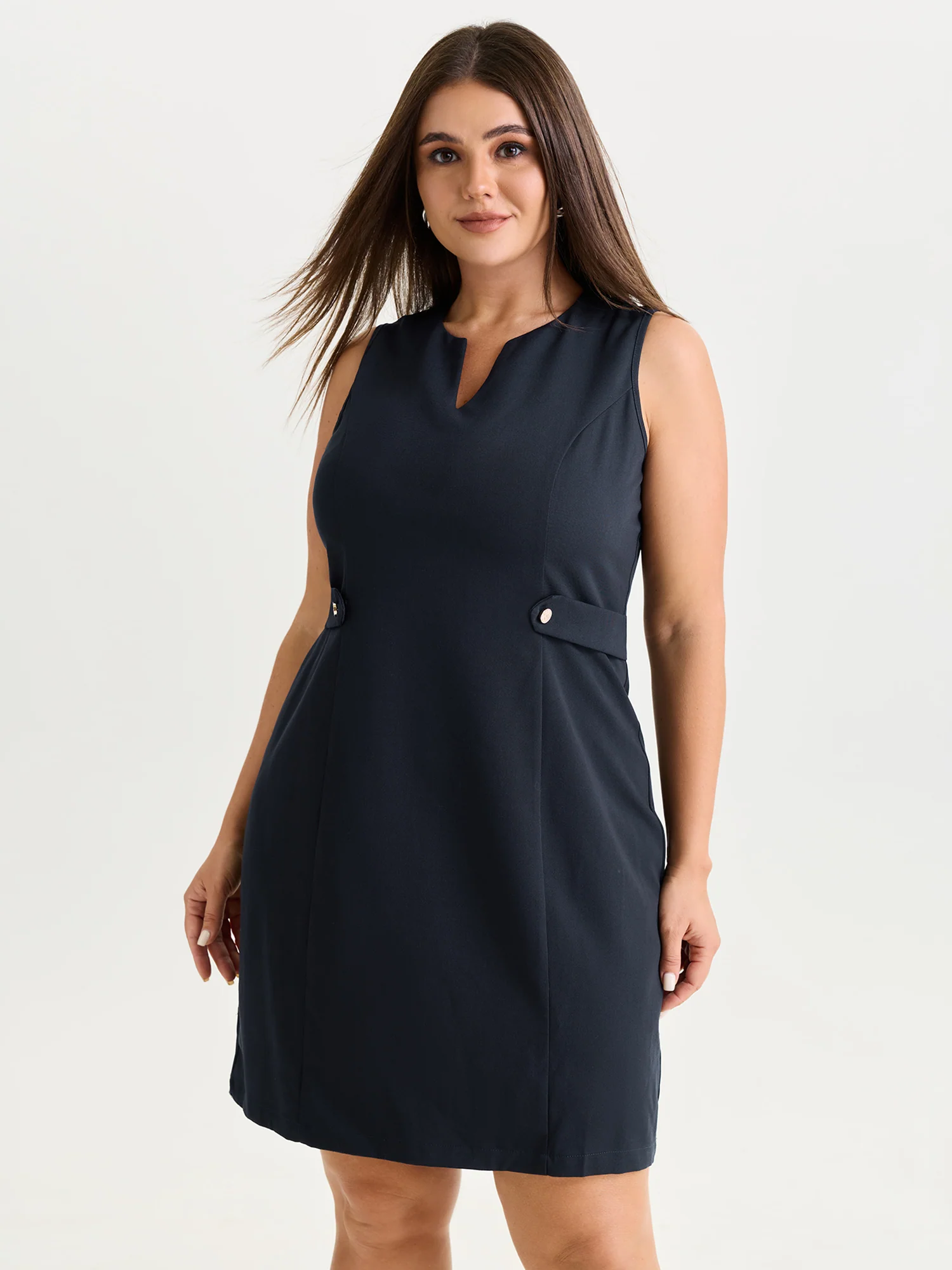 Split Neckline Waist-Defining Mini Dress