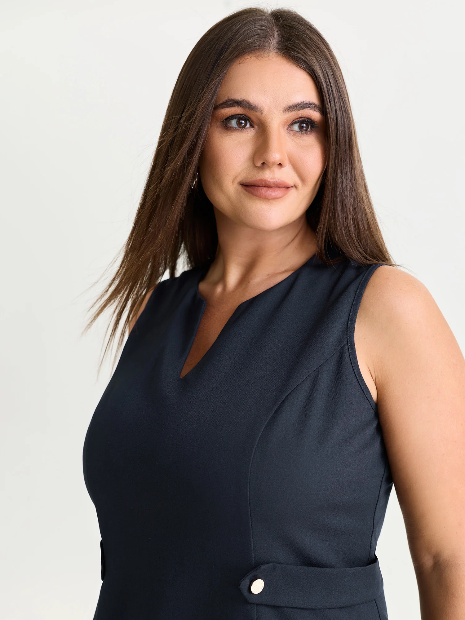 Split Neckline Waist-Defining Mini Dress - Image 2