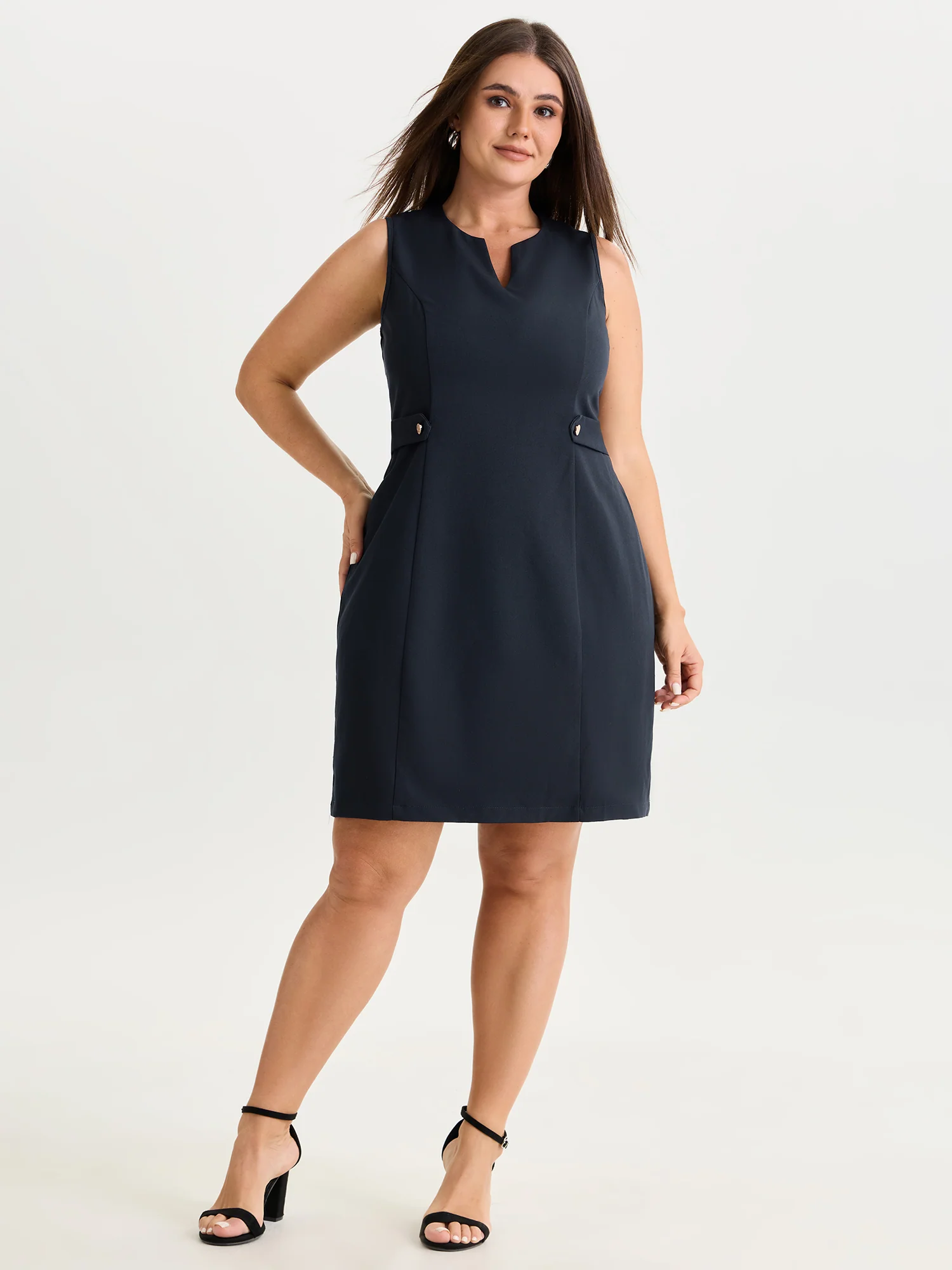 Split Neckline Waist-Defining Mini Dress - Image 3