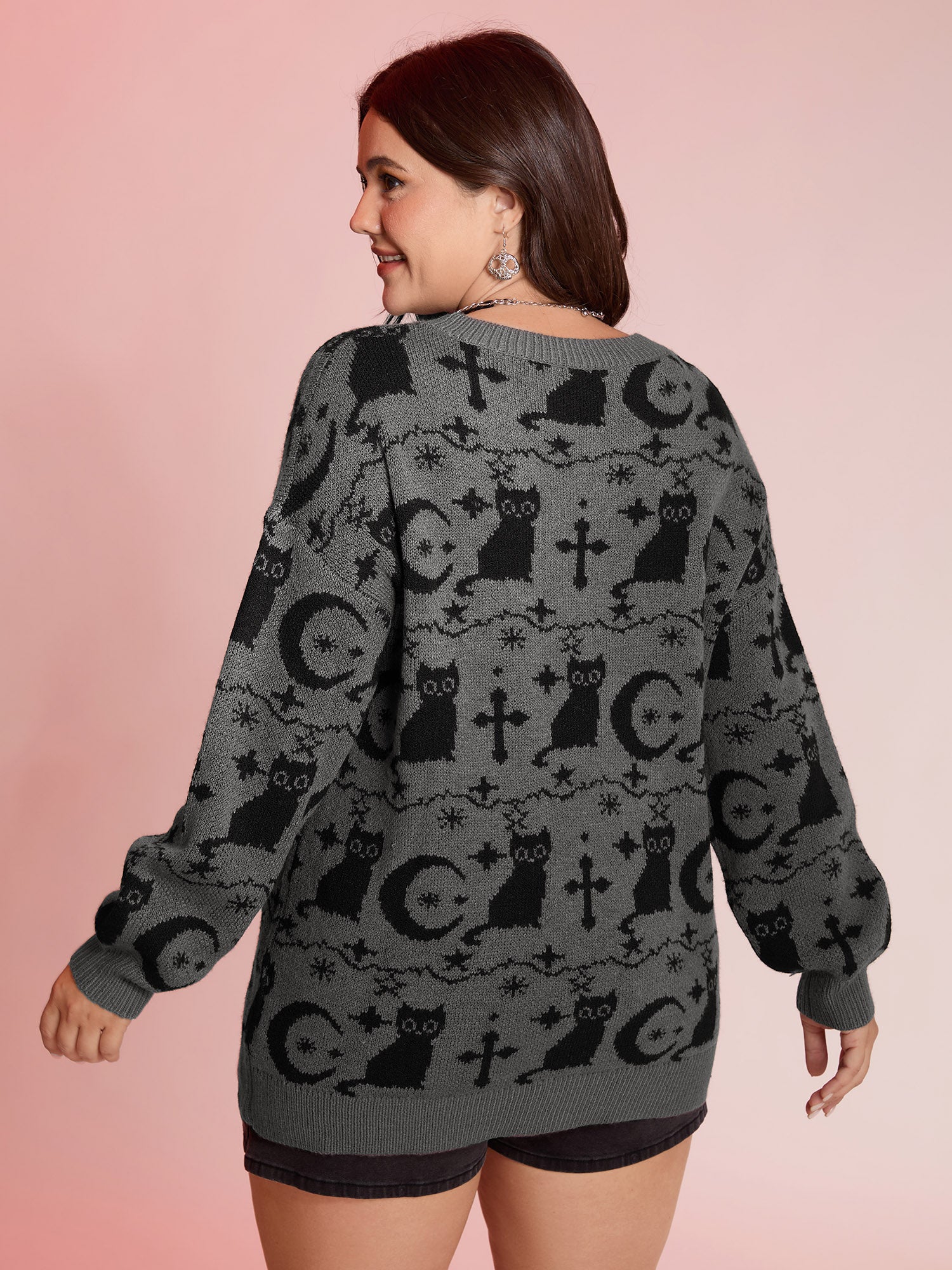 Spooky Cat Puffy Sleeve Pullover - Image 4