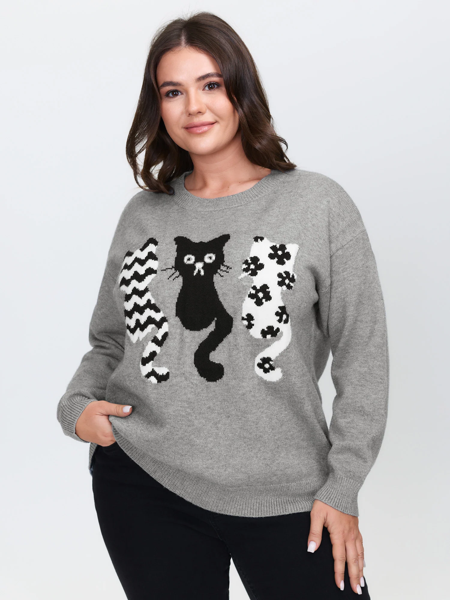 Spooky Cats Jacquard Pattern Pullover - Image 2