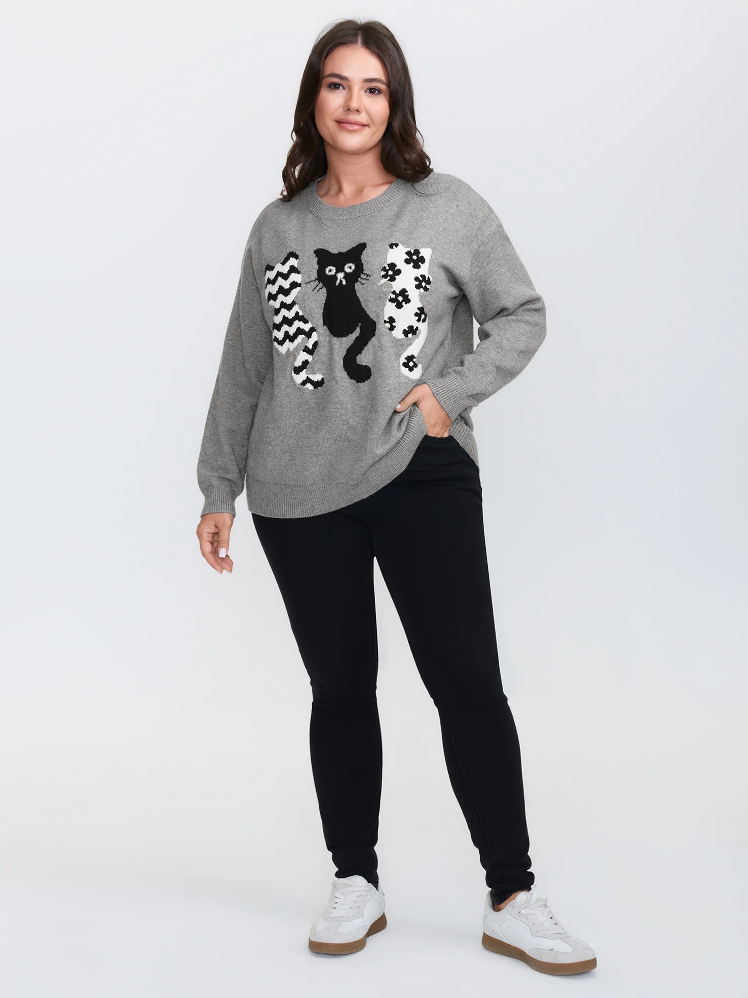 Spooky Cats Jacquard Pattern Pullover - Image 3