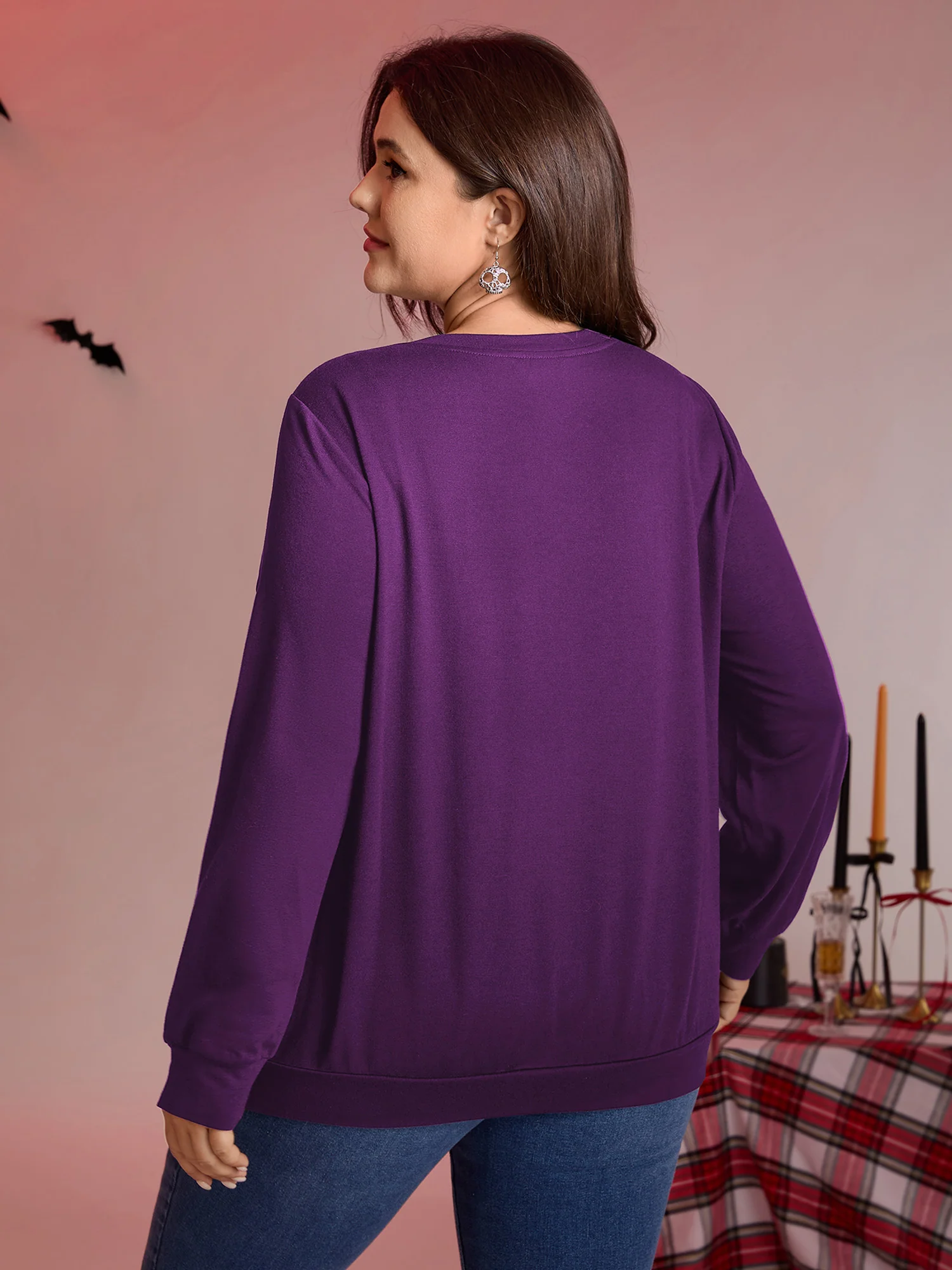 Spooky Ghost Print Solid Sweatshirt - Image 11