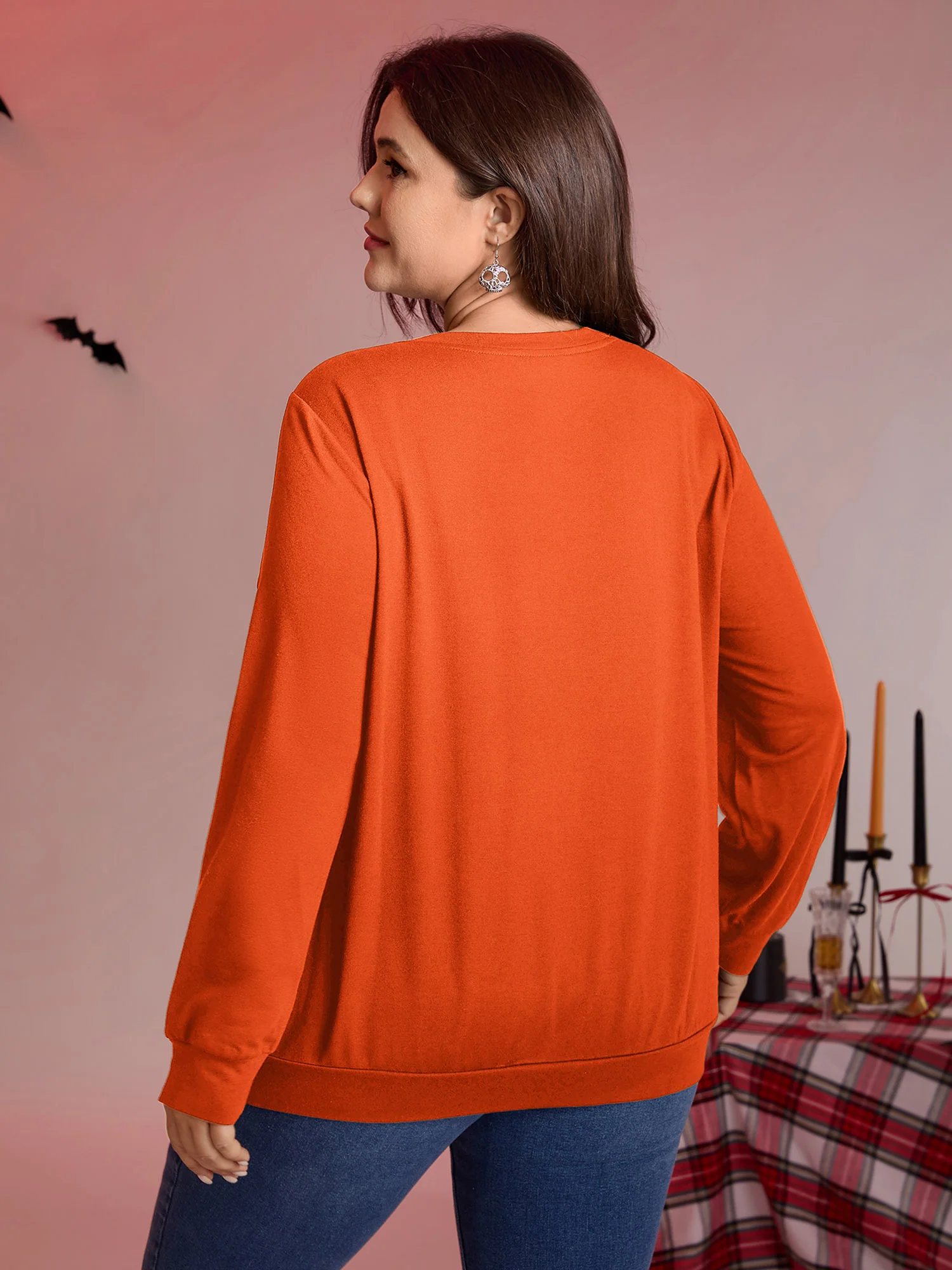 Spooky Ghost Print Solid Sweatshirt - Image 15