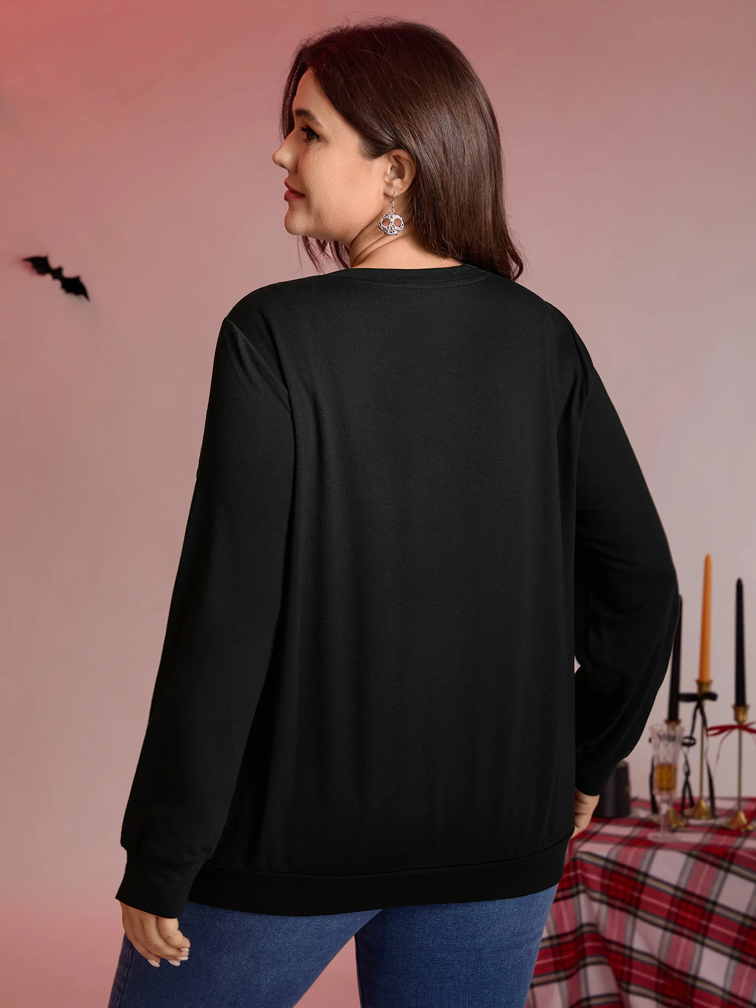 Spooky Ghost Print Solid Sweatshirt - Image 4