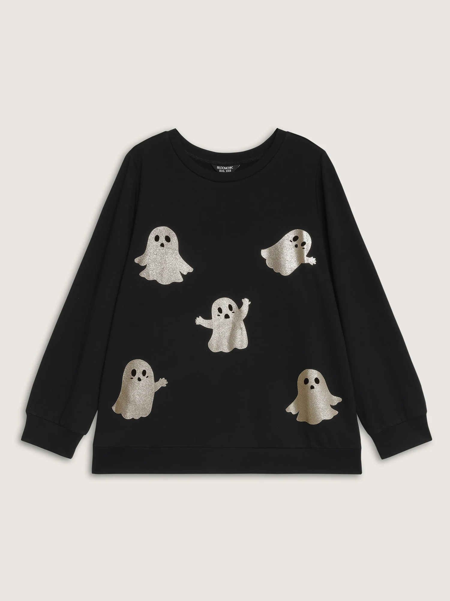 Spooky Ghost Print Solid Sweatshirt - Image 7