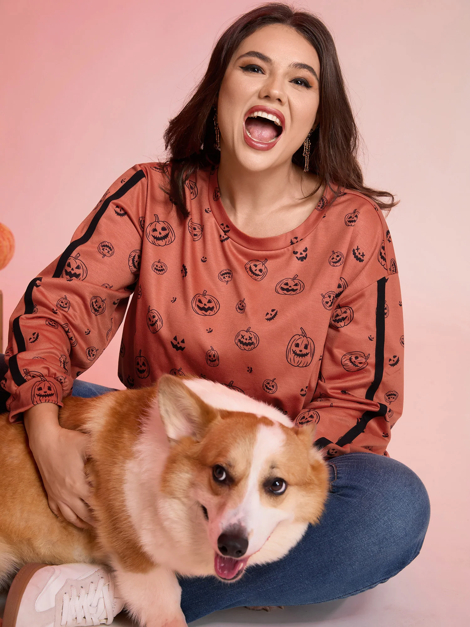Spooky Halloween Print Relaxed Fit Sweatshirt