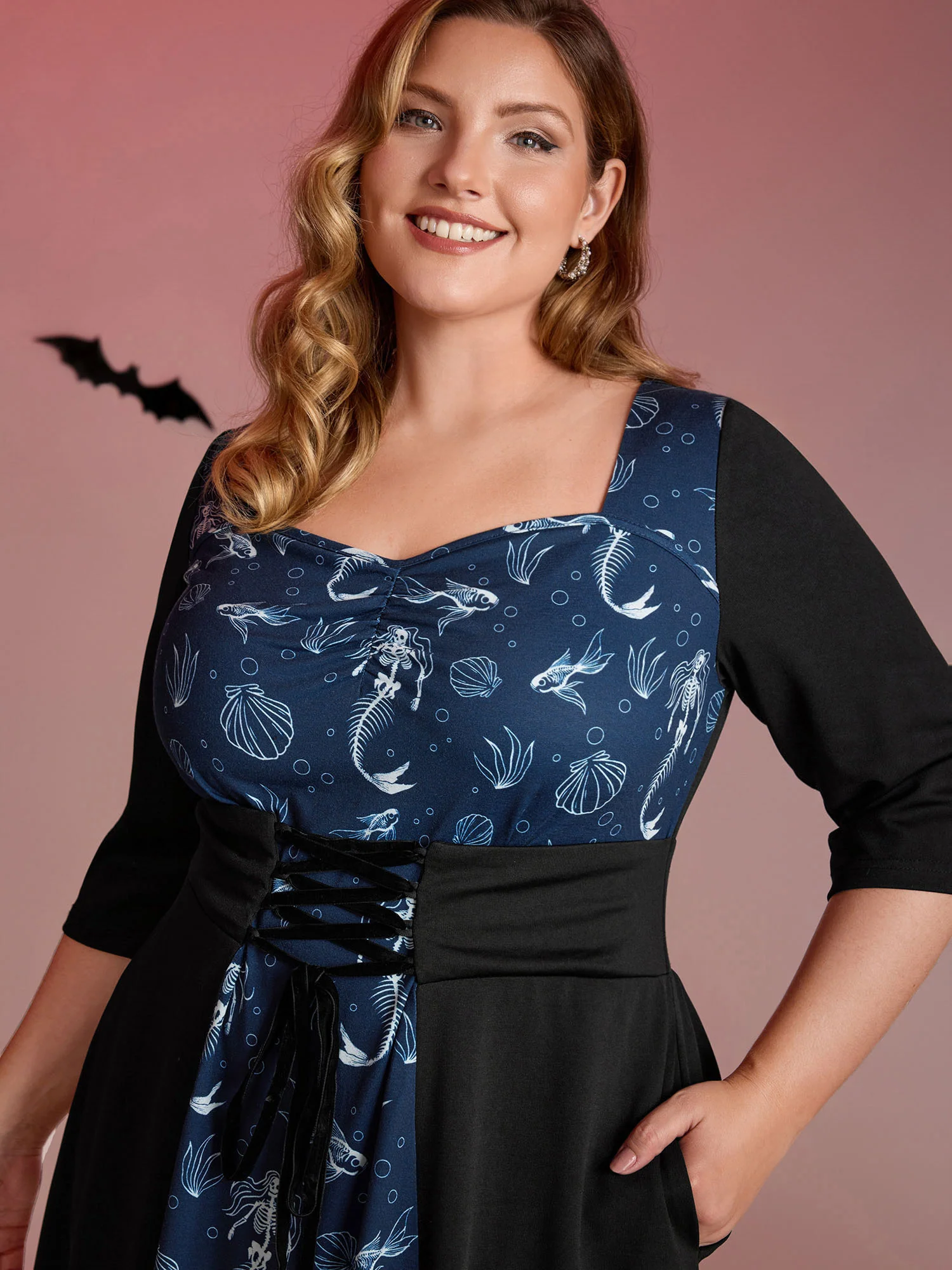 Spooky Mermaid Print Supersoft Cinched Midi Dress - Image 2