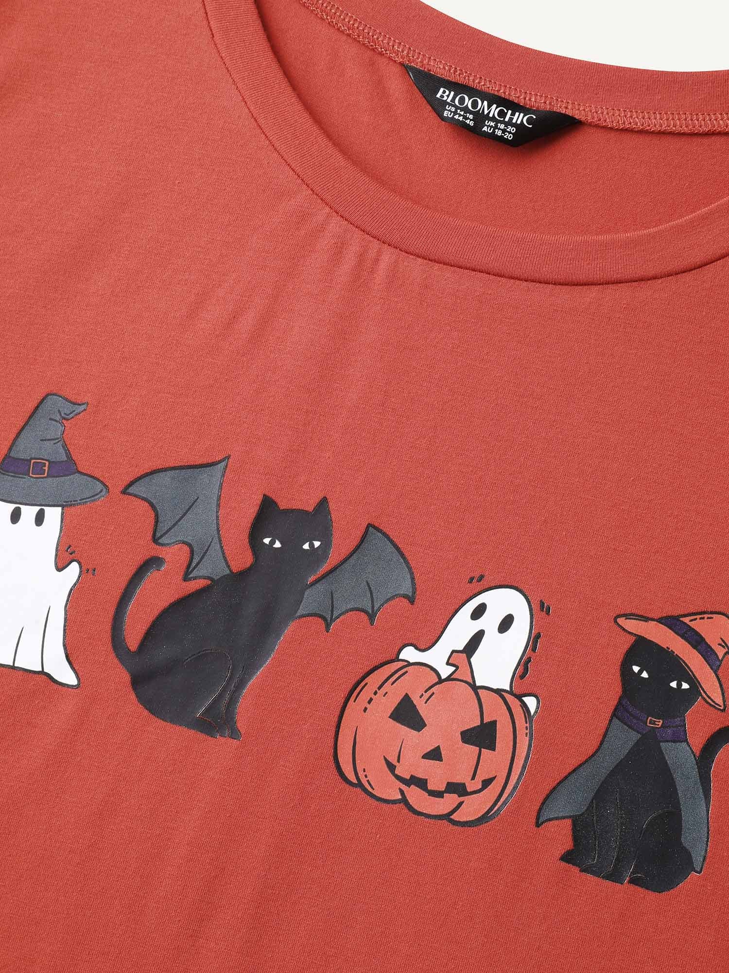 Spooky Print Round Neck T-Shirt - Image 6