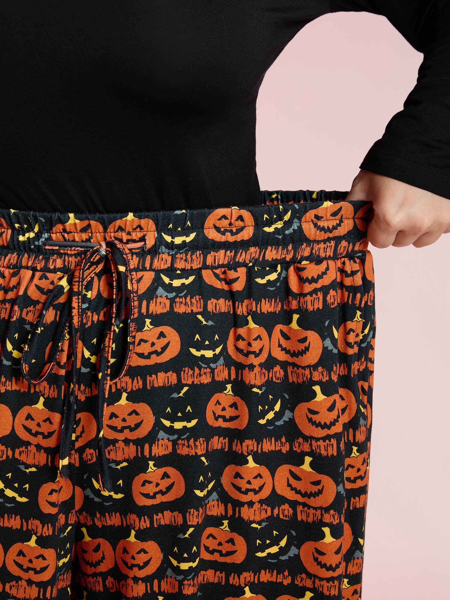 Spooky Pumpkin Elastic Waistband Wide-Leg Pants - Image 3