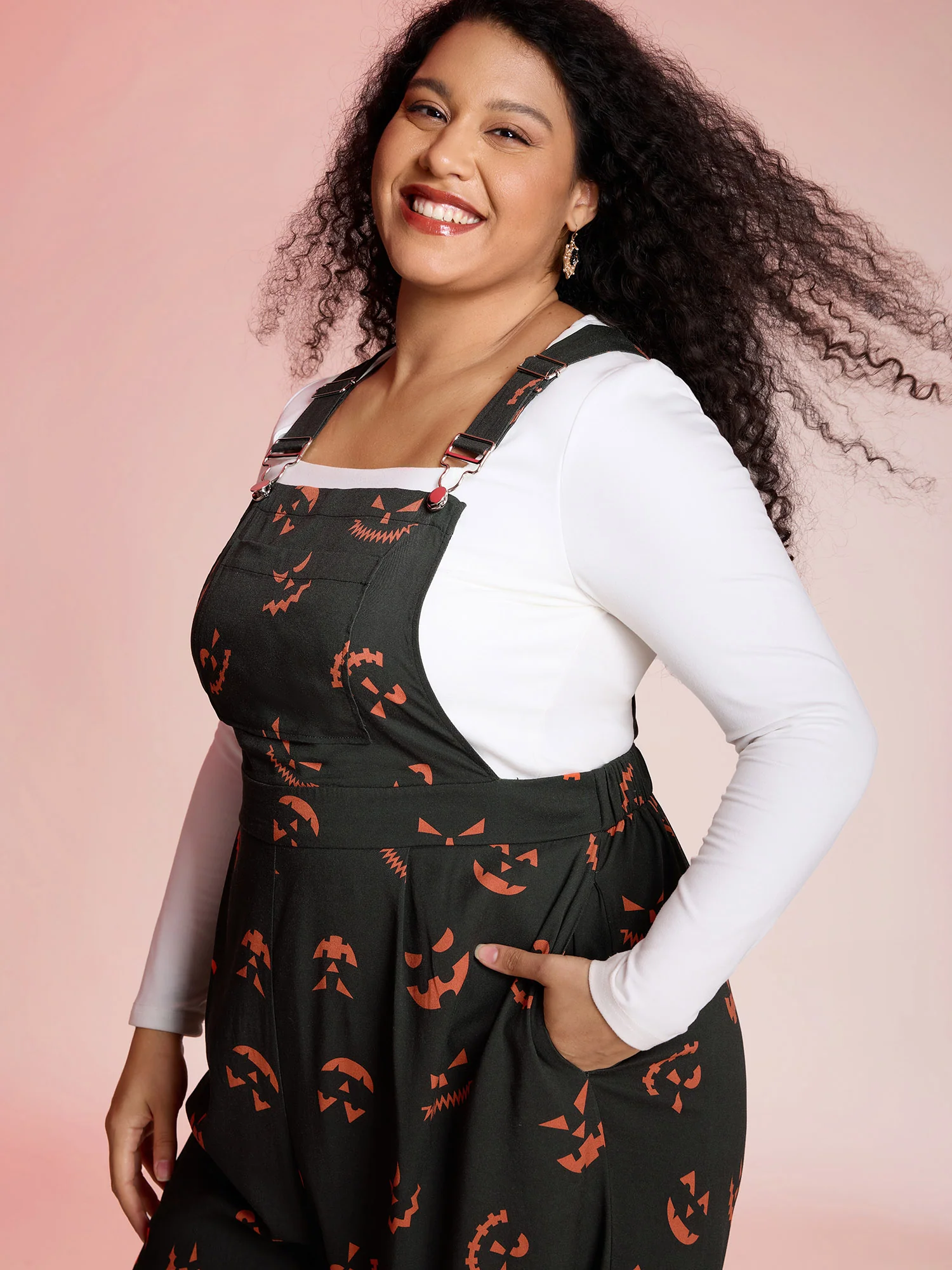 Spooky Pumpkin Pattern Overall Jumpsuit - Image 3