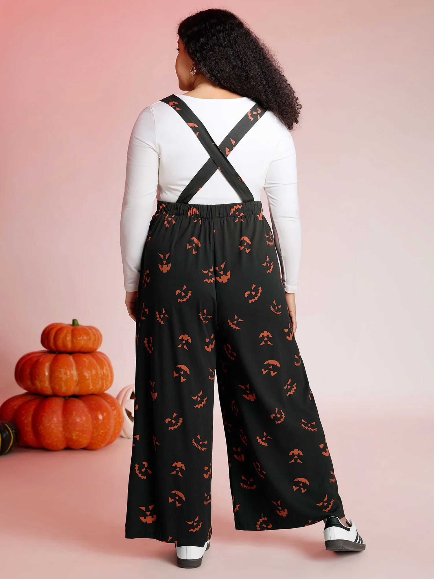 Spooky Pumpkin Pattern Overall Jumpsuit - Image 4