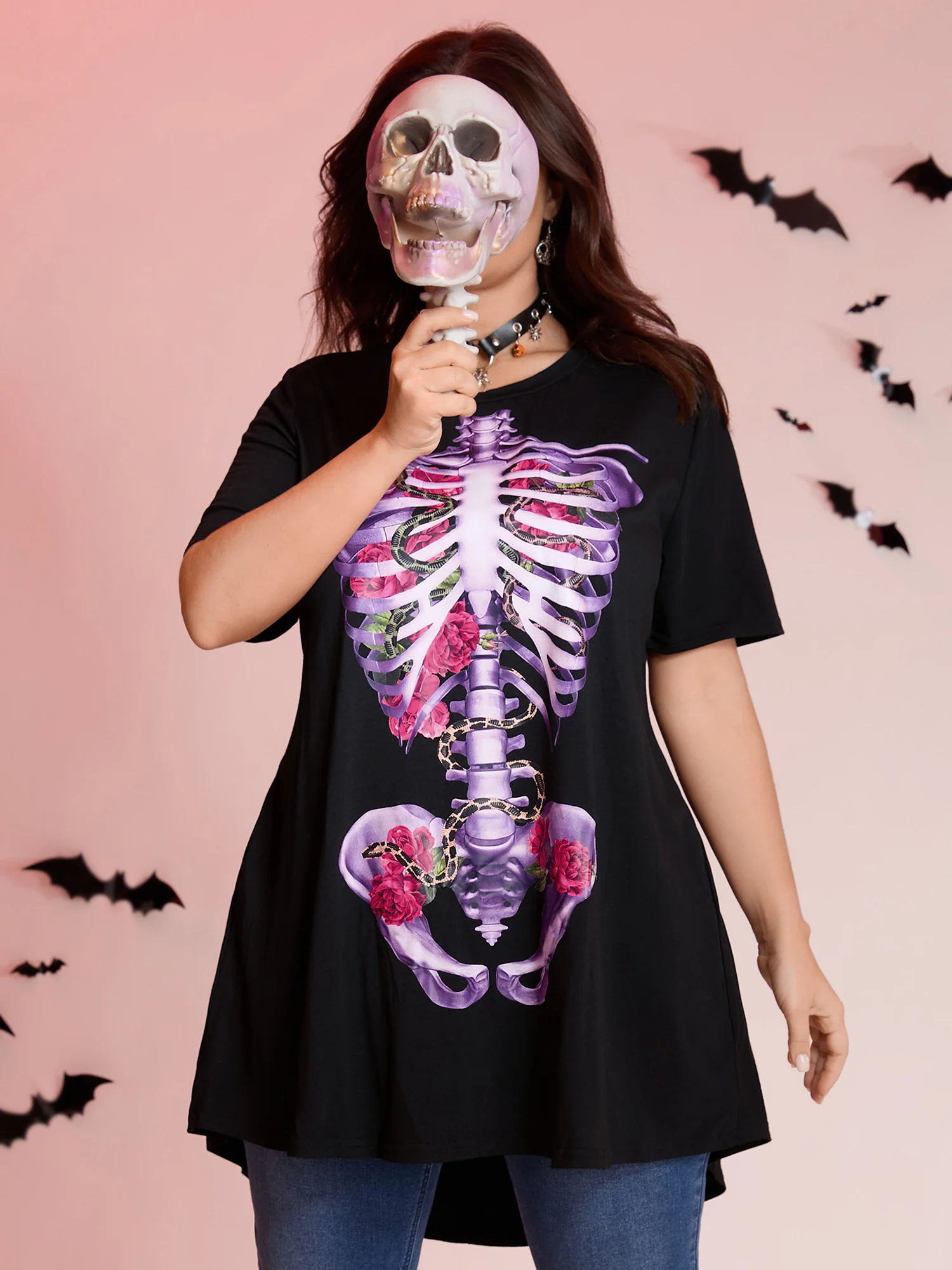 Spooky Skull Supersoft Tunic Mini Dress - Image 2