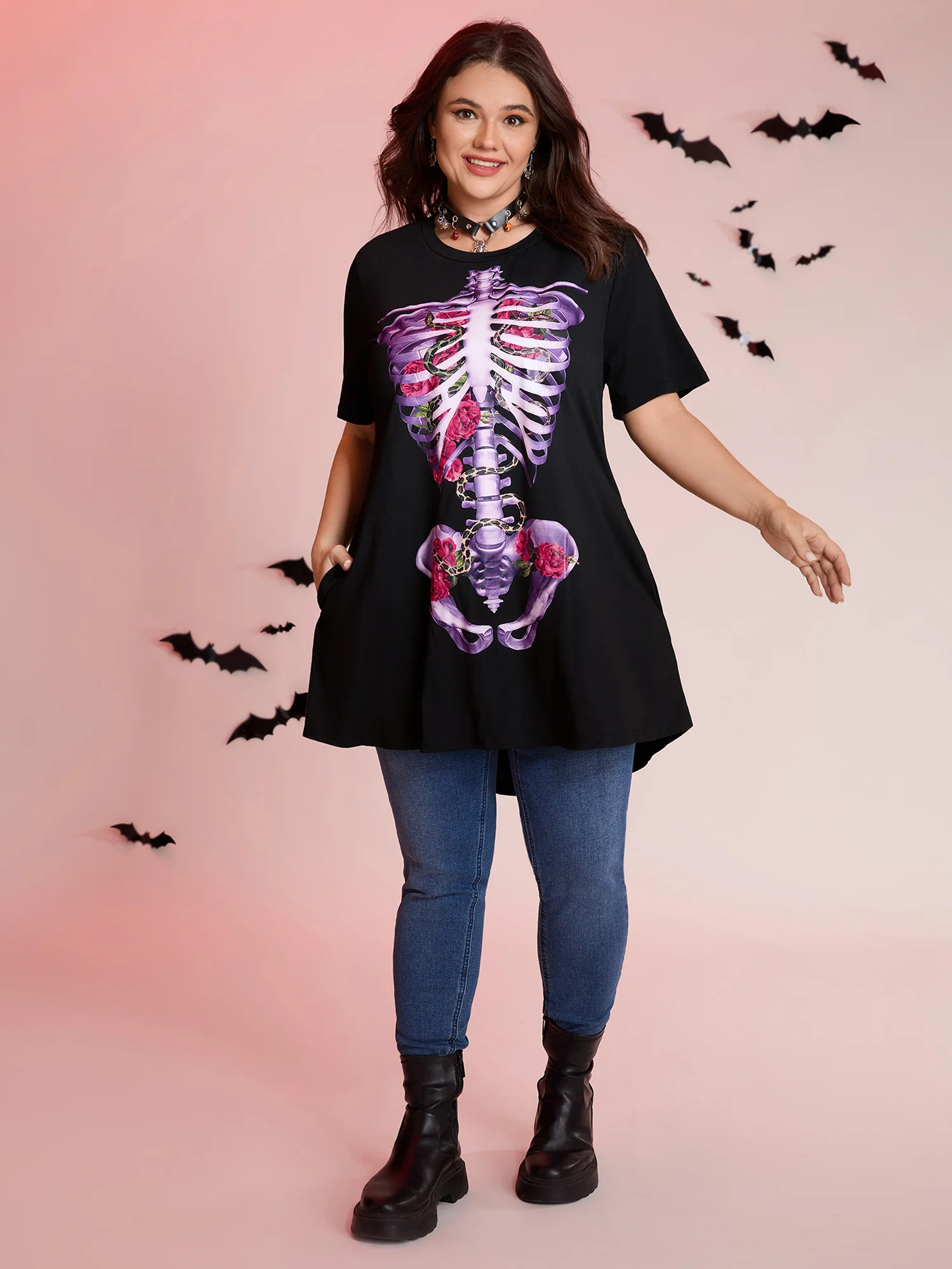 Spooky Skull Supersoft Tunic Mini Dress - Image 3