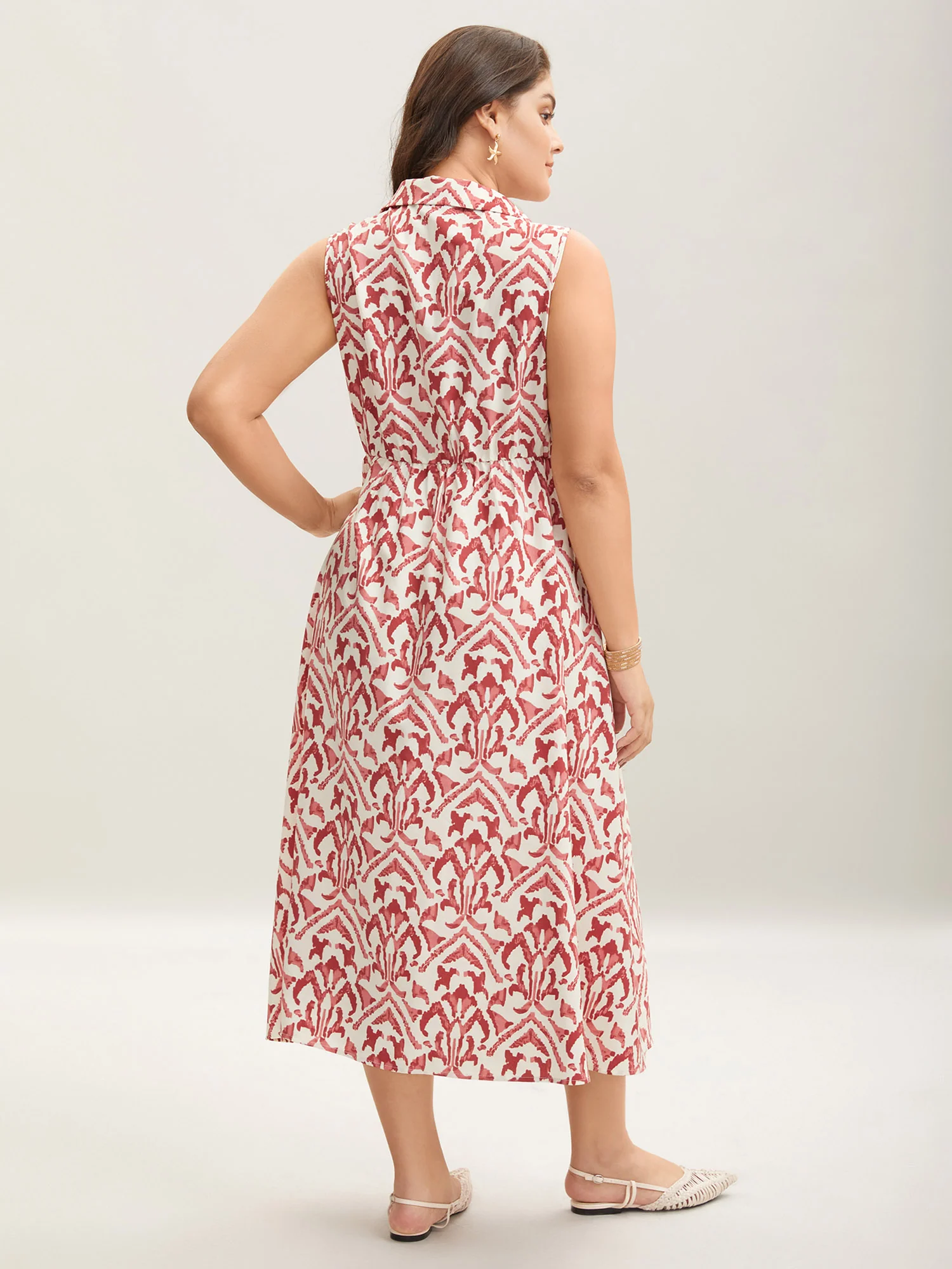Spring Abstract Print Shirt Collar Midi Dress - Image 4