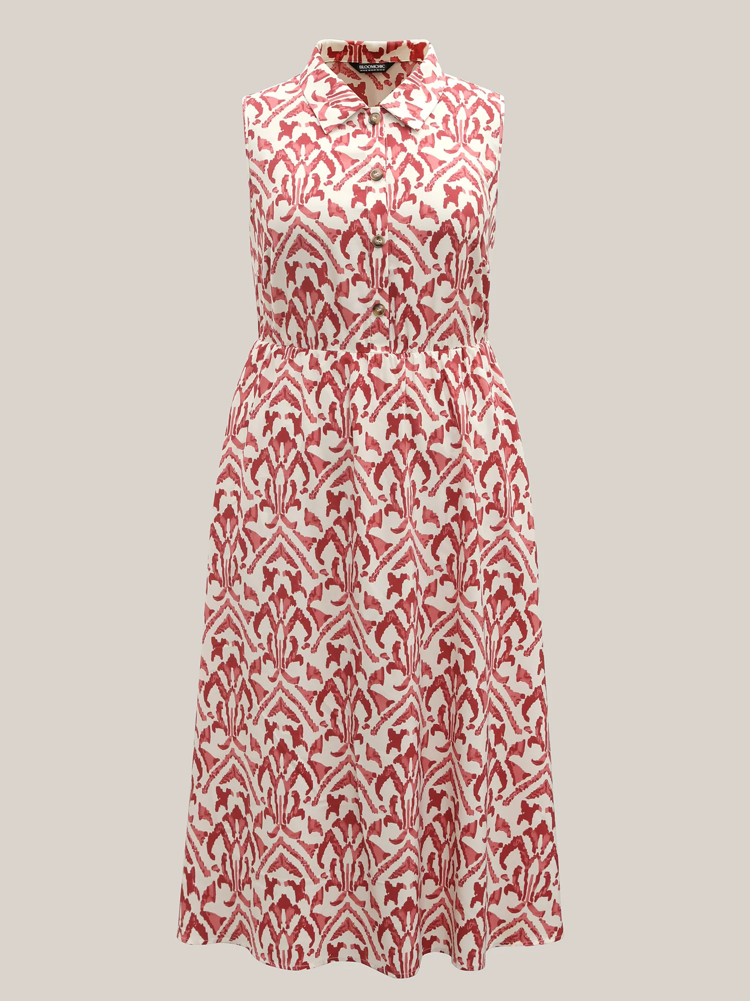 Spring Abstract Print Shirt Collar Midi Dress - Image 7