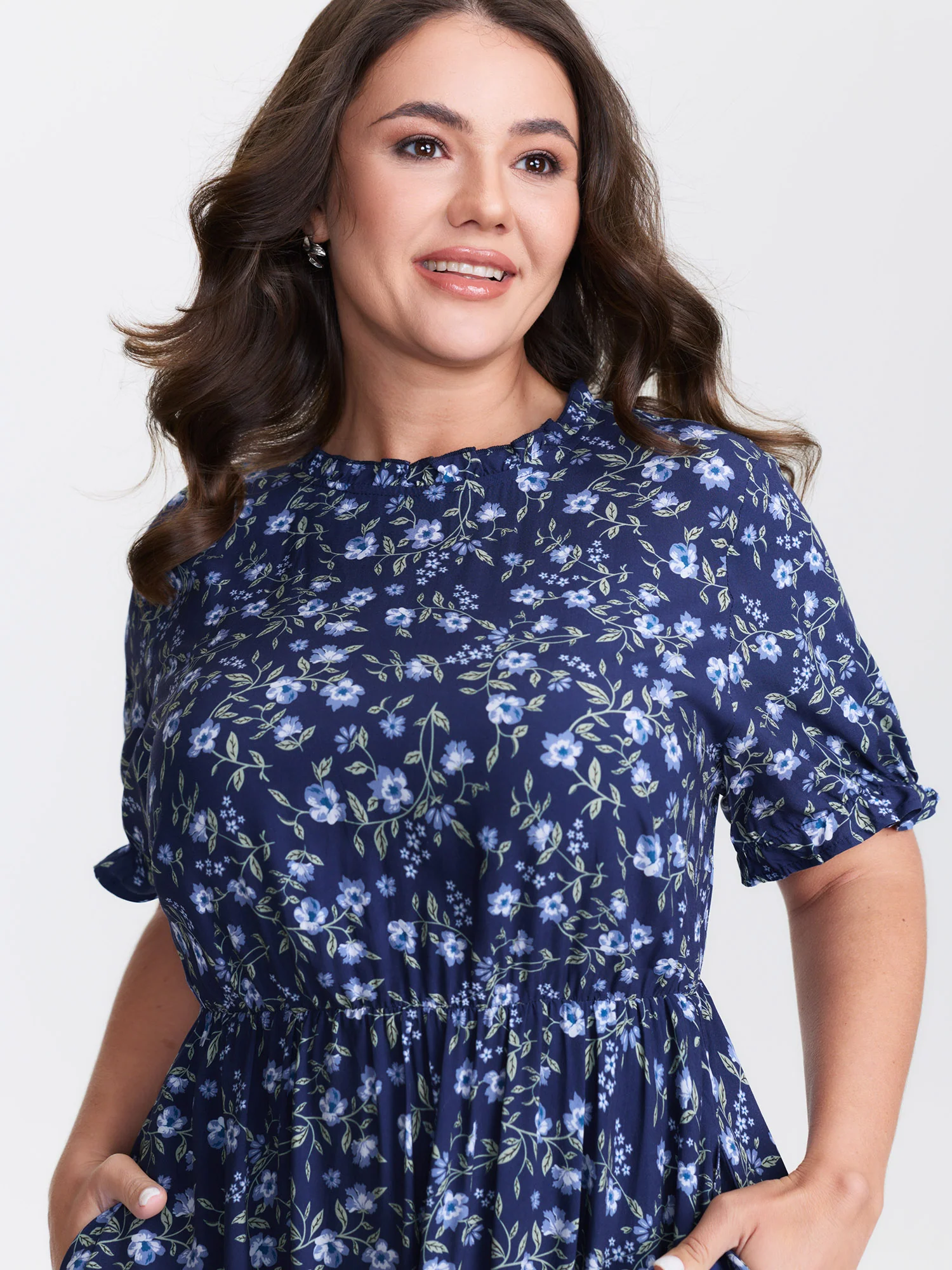 Spring Floral Print Pockets Midi Dress - Image 2