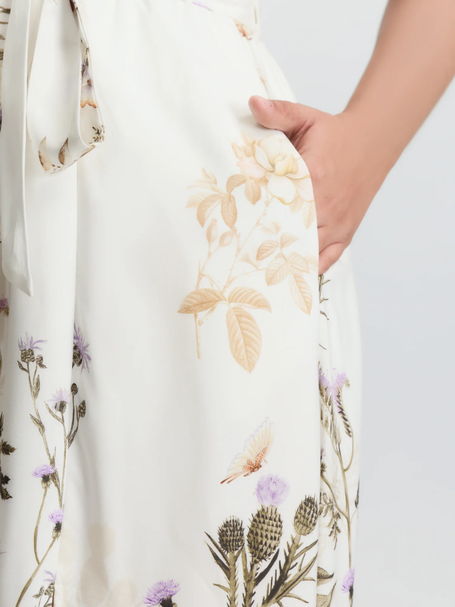 Spring Floral Print Surplice Neck Midi Dress - Image 3