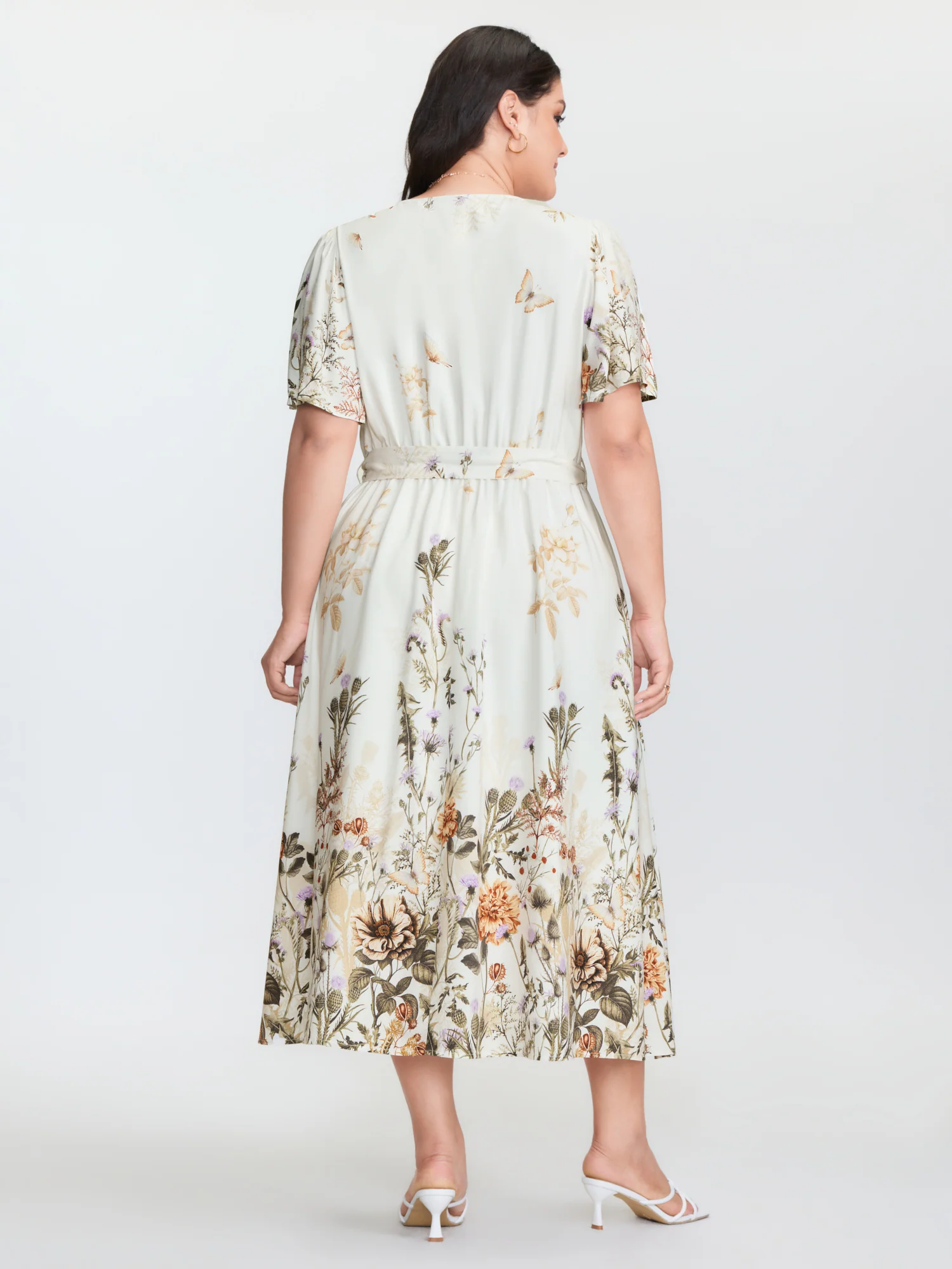 Spring Floral Print Surplice Neck Midi Dress - Image 4