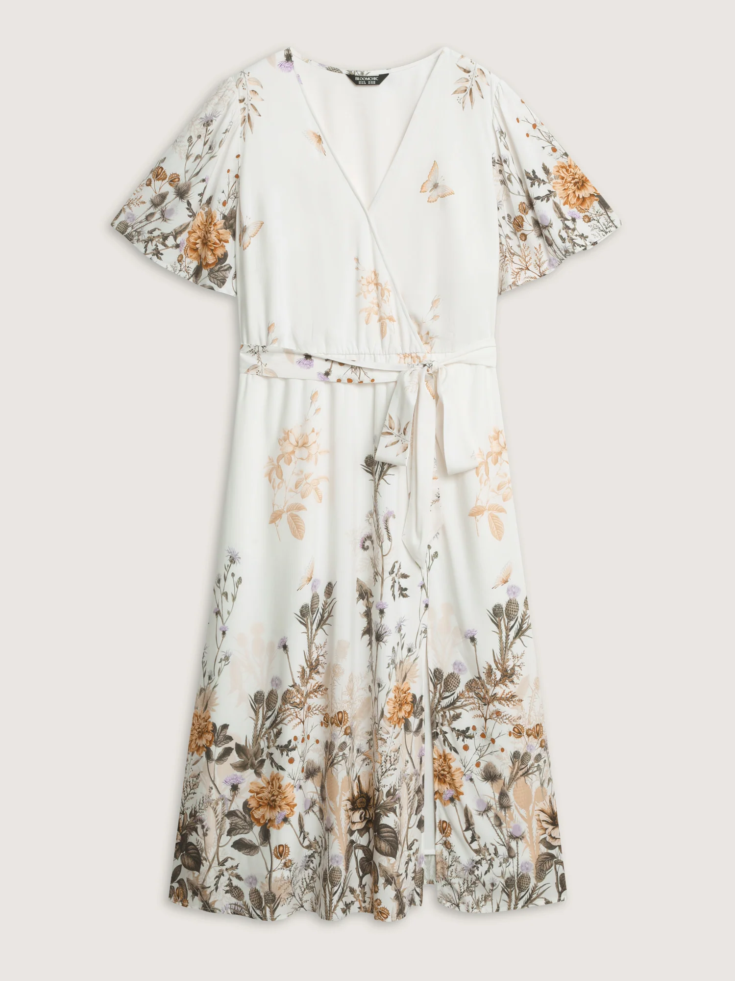 Spring Floral Print Surplice Neck Midi Dress - Image 5