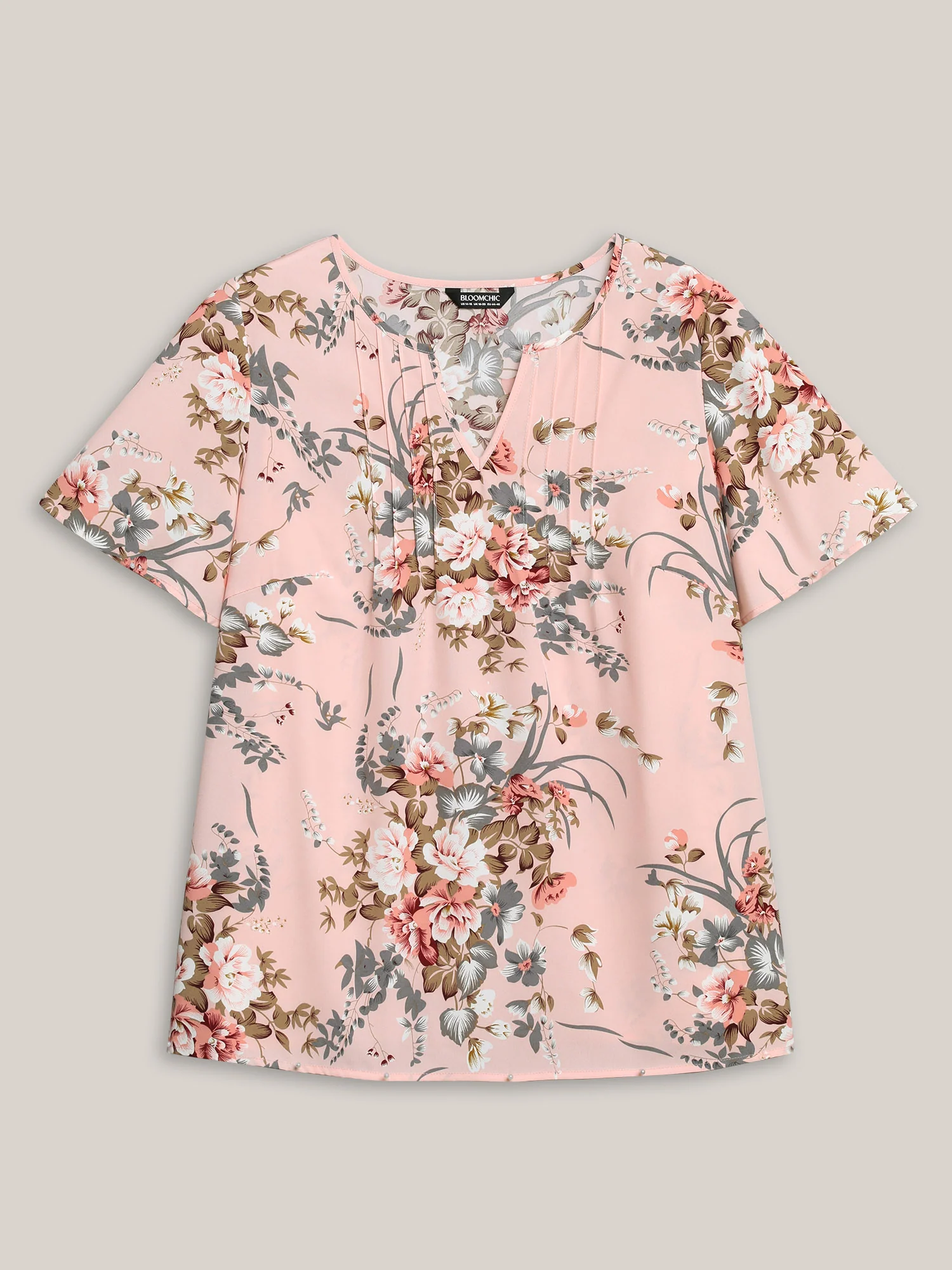 Spring Pattern Neck Cut-Out Pleated Shirt - Image 6