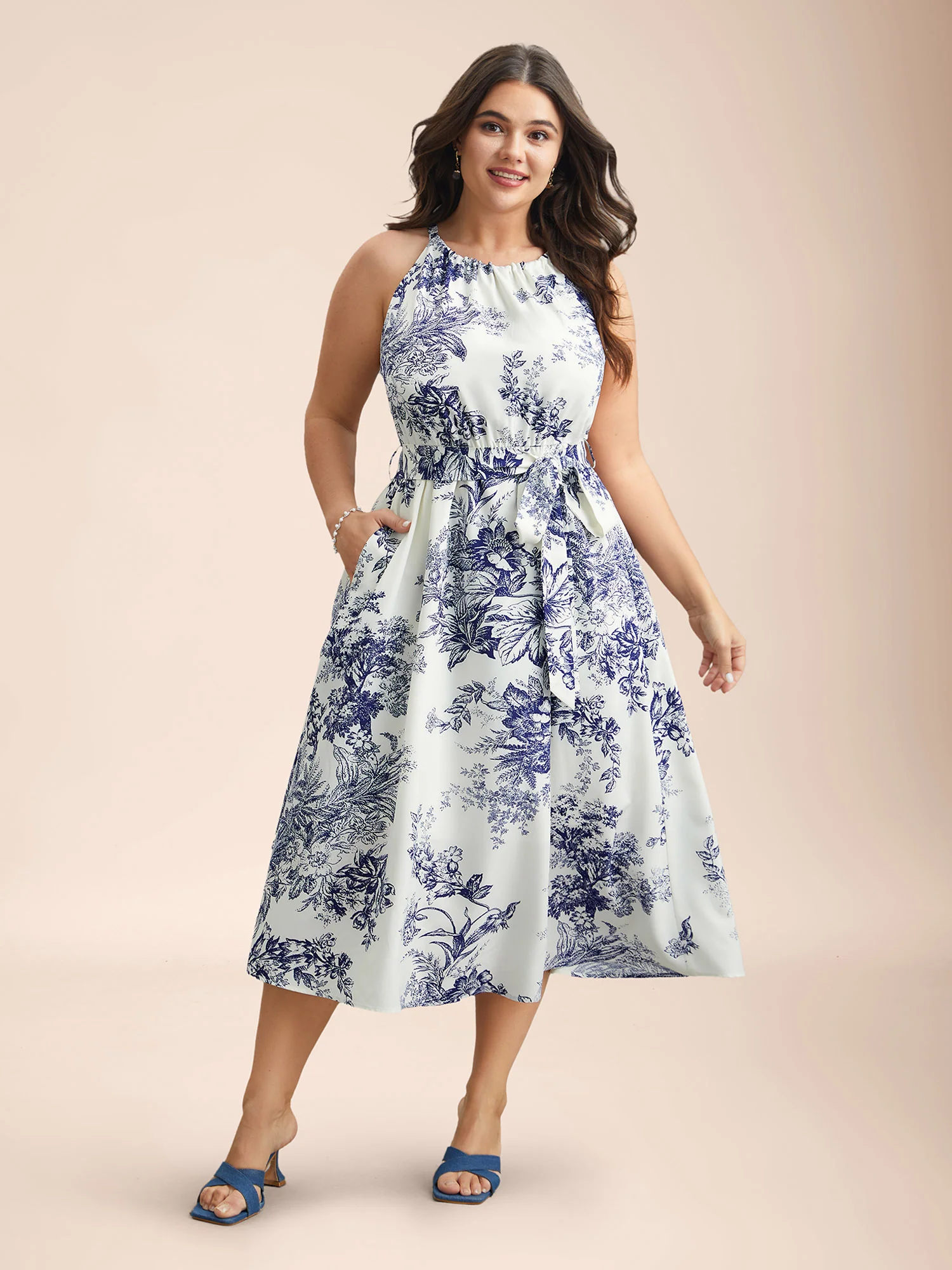 Spring Time Florals Sleeveless Midi Dress - Image 2