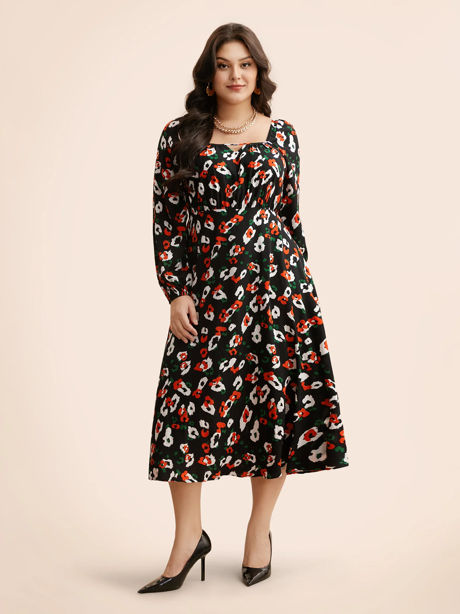 Square Neck Animal Print Keyhole Dress - Image 2
