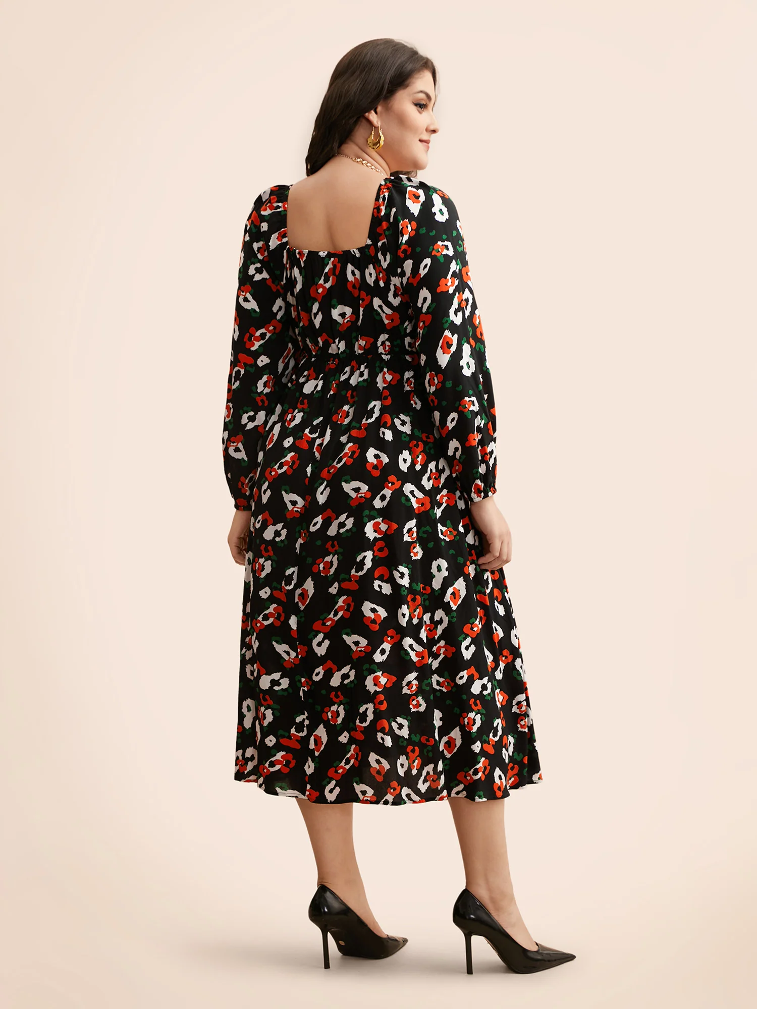 Square Neck Animal Print Keyhole Dress - Image 3