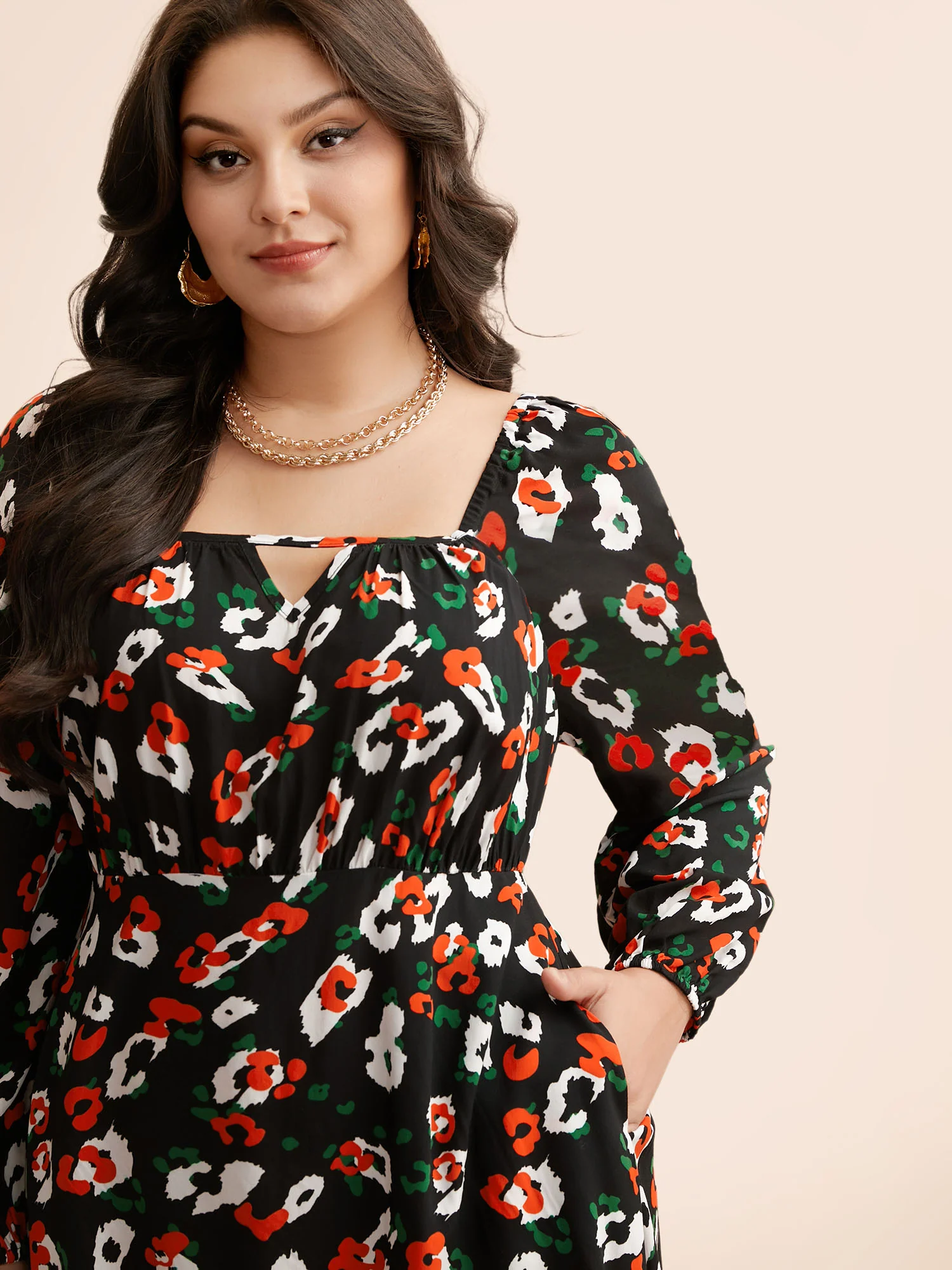 Square Neck Animal Print Keyhole Dress - Image 4