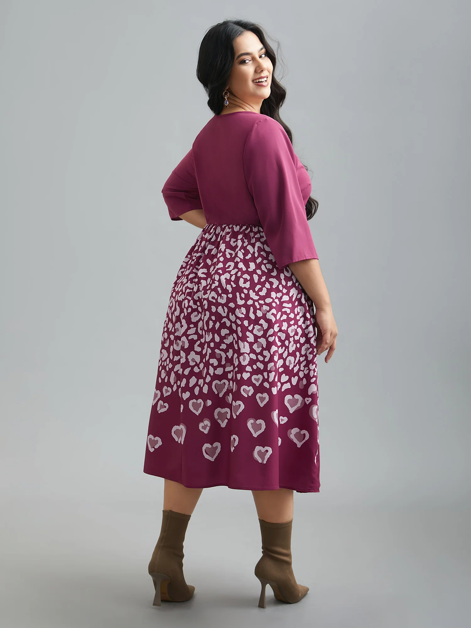 Square Neck Contrast Boho Print Midi Dress - Image 5