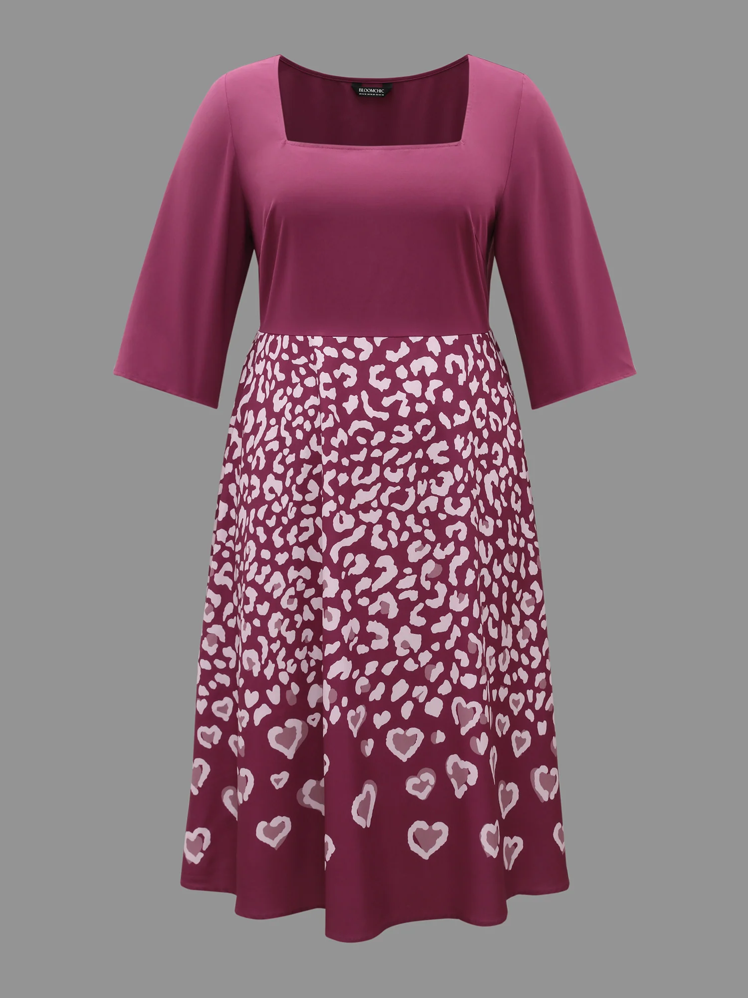 Square Neck Contrast Boho Print Midi Dress - Image 8