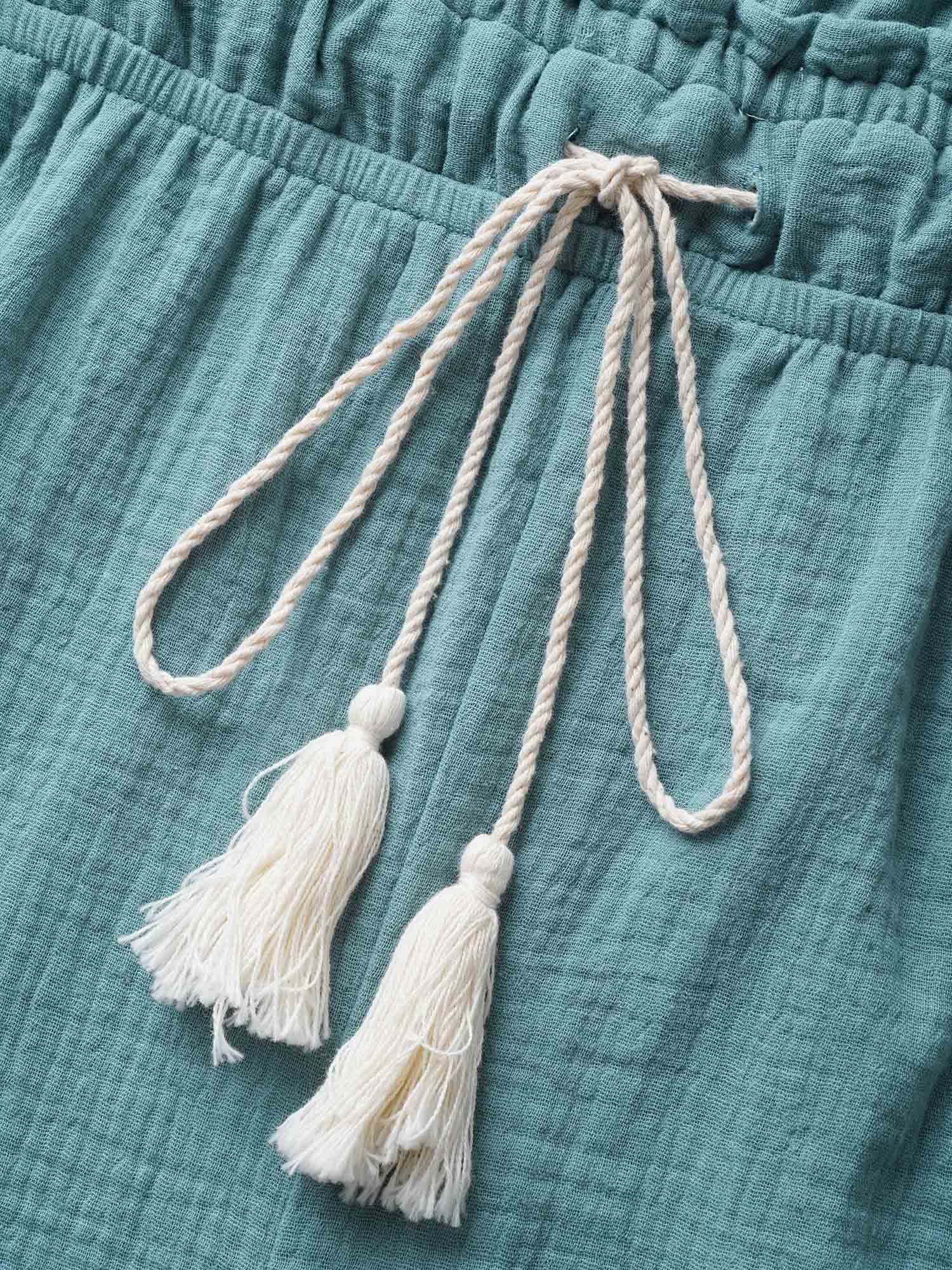 Square Neck Drawstring Frill Trim Tassels Jumpsuit - Image 5